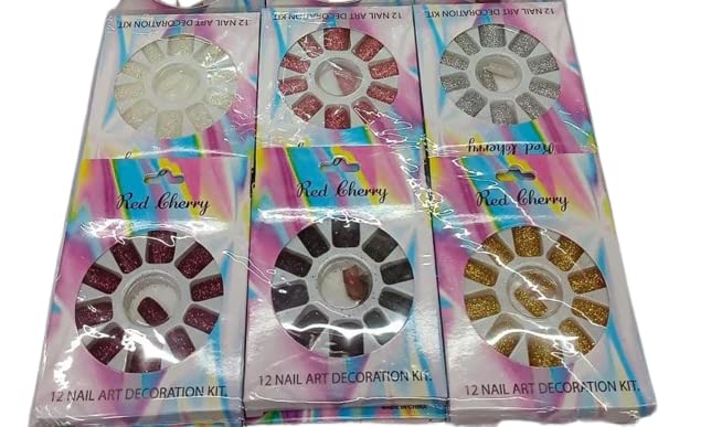 6 Pcs Glitter False Nails for Women - Long Lasting Press on Nails with Glitter Design - Perfect for Parties, Weddings, and Special Occasions