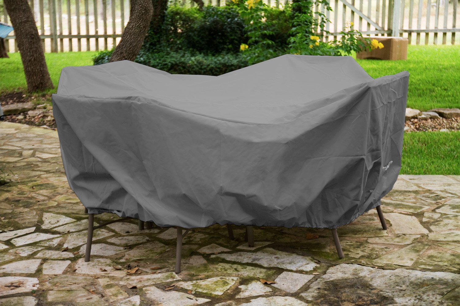 Weathermax 81152 48-Inch Round Table Cover - 82-Inch Diameter, 28-Inch Height, Charcoal Gray - Waterproof Outdoor Dining Set Protector for Patio, Garden, and Backyard Use