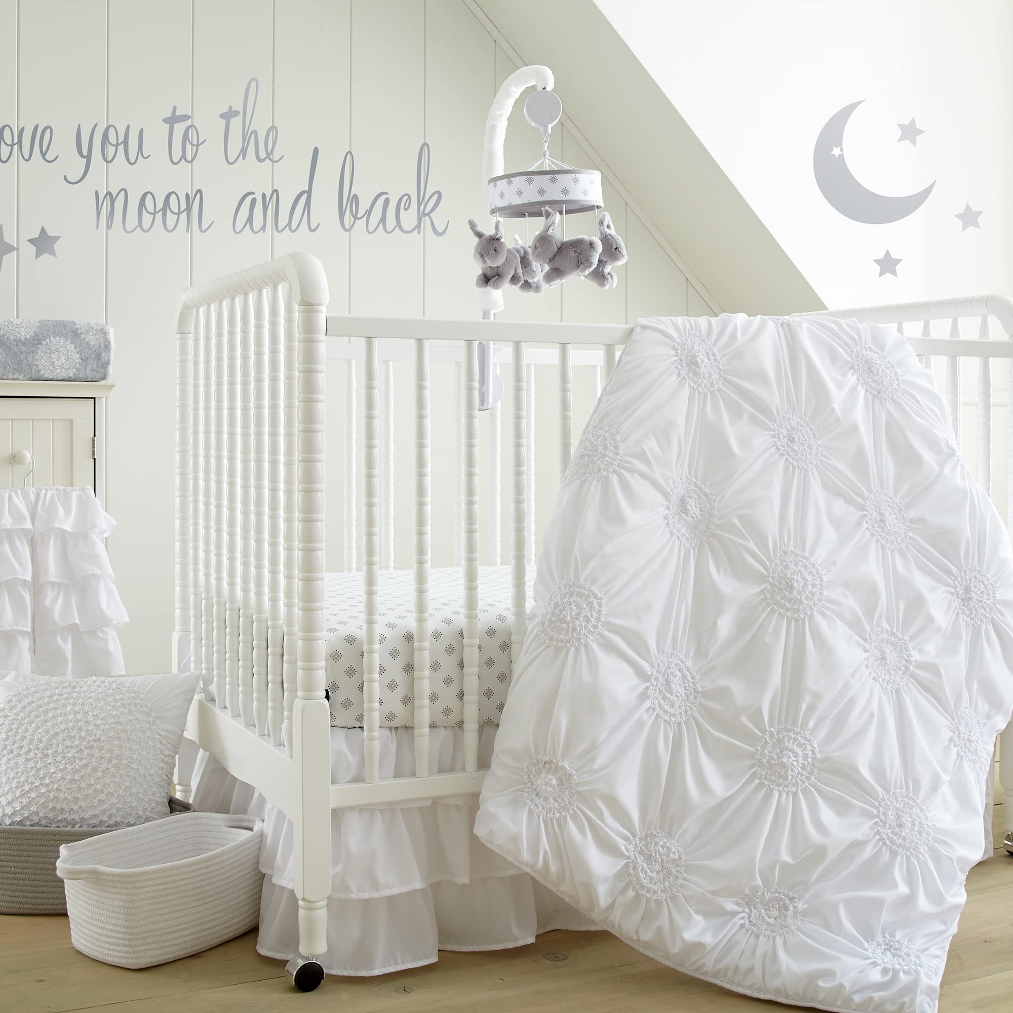 Levtex Home Baby Willow 5-Piece Crib Bedding Set - Soft Cotton Nursery Bedding for Boys & Girls, White - Perfect for Newborns, Infant Cribs & Baby Showers