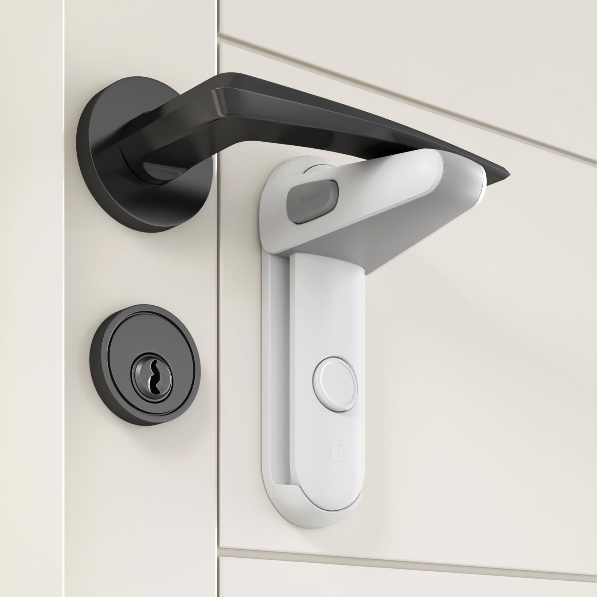 Childproof Door Lever Lock - No Drill Baby Proofing Door Handle Lock with Strong Adhesive (2 Pack, White) - Perfect for Toddler Safety at Home, Nursery & Daycare