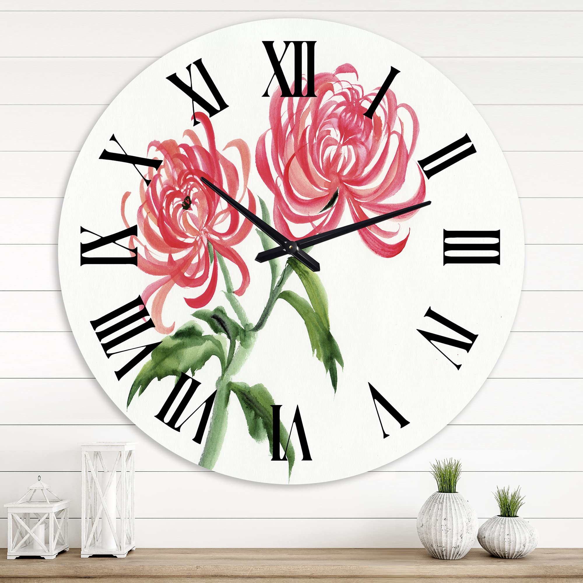Vintage Purple Chrysanthemum Wall Clock - Large Floral Decorative Clock for Living Room, Bedroom & Office - Silent Non-Ticking Home Decor (12 Inch) - Perfect for Farmhouse, Boho & Traditional Interior Design