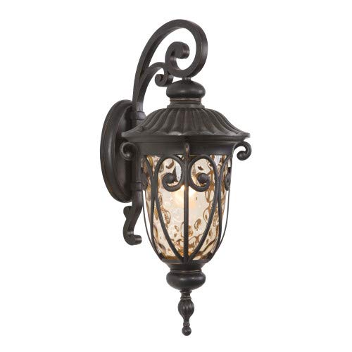 Oil Rubbed Bronze Exterior Light Fixture with Gold Stone Glass Shade - Outdoor Wall Sconce for Porch, Patio, and Garden Lighting