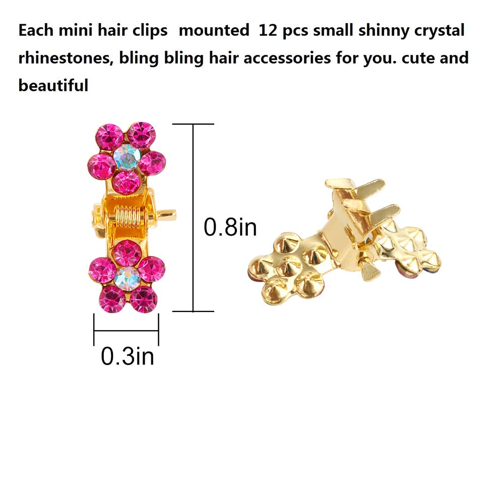 Sparkly Mini Rhinestone Flower Hair Clips - Non-Slip Grip Claw Clamps & Metal Barrettes in 13 Mixed Colors for Women & Girls (Gold) | Perfect for Weddings, Parties & Everyday Hair Styling