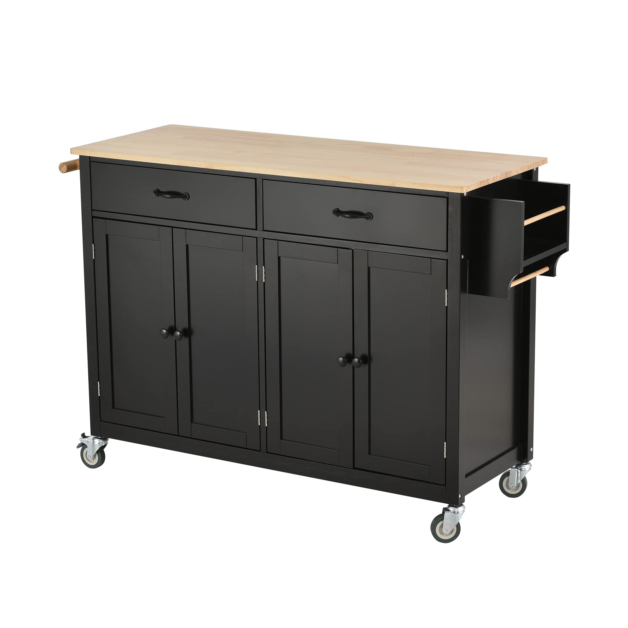**Black Kitchen Island Cart with Locking Wheels, Drop Leaf Breakfast Bar Table - Portable Wood Coffee & Microwave Cart with Spice Rack, Towel Rack & Drawer - Perfect for Small Kitchens, Apartments & Dining Areas**