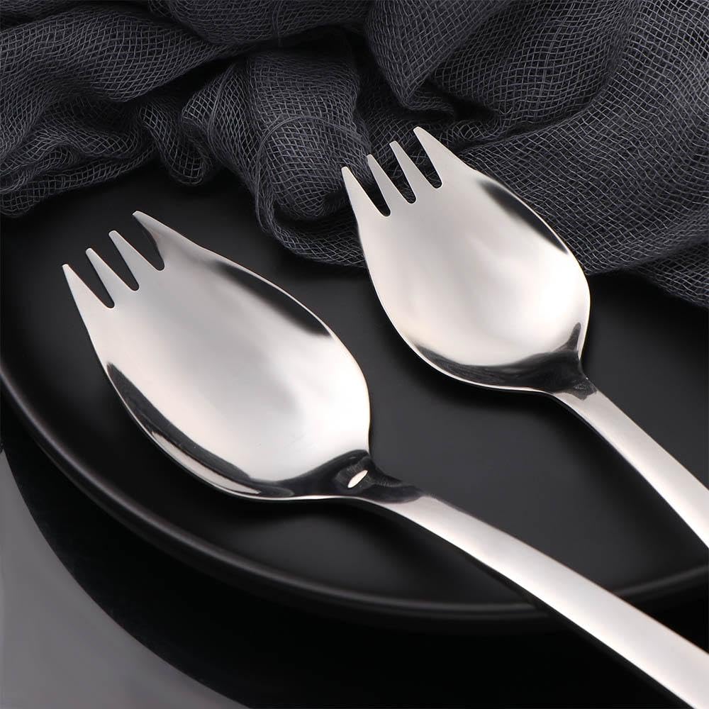 2 Pack Stainless Steel Sporks - 7.48/8.27 Inch Long Handle Reusable Utensils for Dessert, Ice Cream, Salad & Picnic | Perfect for Camping, Travel & Outdoor Dining