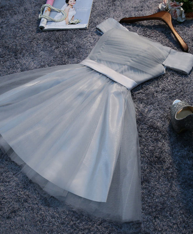 Elegant Gray Tulle Mini Prom Dress for Homecoming | Short Sleeve A-Line Party Gown | Perfect for Dances, Formals & Special Occasions