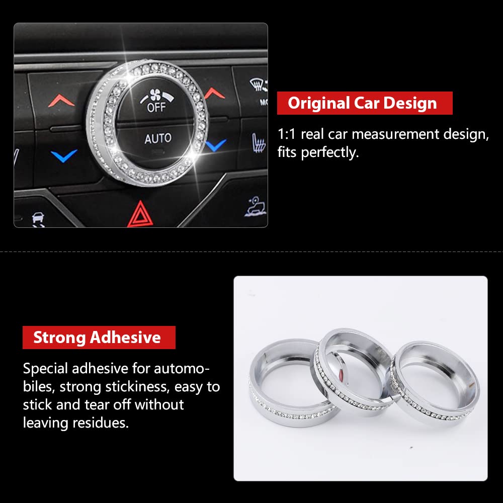 PIFOOG Bling AC Knob Covers for Jeep Wrangler JL JLU & Gladiator JT 2018-2022 - Crystal Zinc Alloy Air Conditioner Switch Decals (3PCS) - Car Interior Accessories for Stylish Customization & Off-Road Adventures