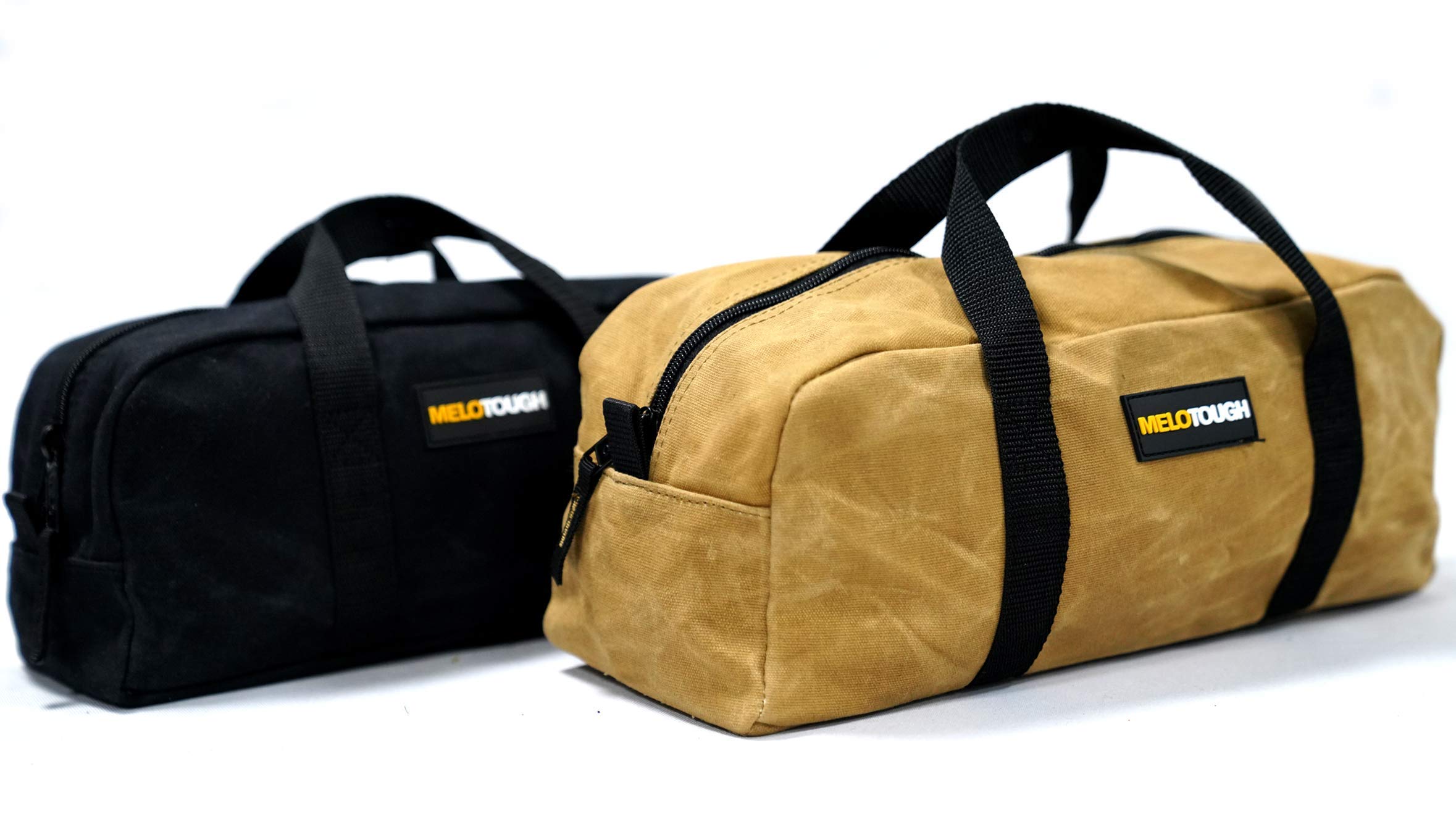 MELOTOUGH 2-Pack Heavy Duty Canvas Tool Bag Set with Zipper Closure - Waxed Canvas Utility Tote & Fastener Bag Combo (1 Medium + 1 Small) - Perfect for Electricians, Plumbers & DIY Home Improvement Projects