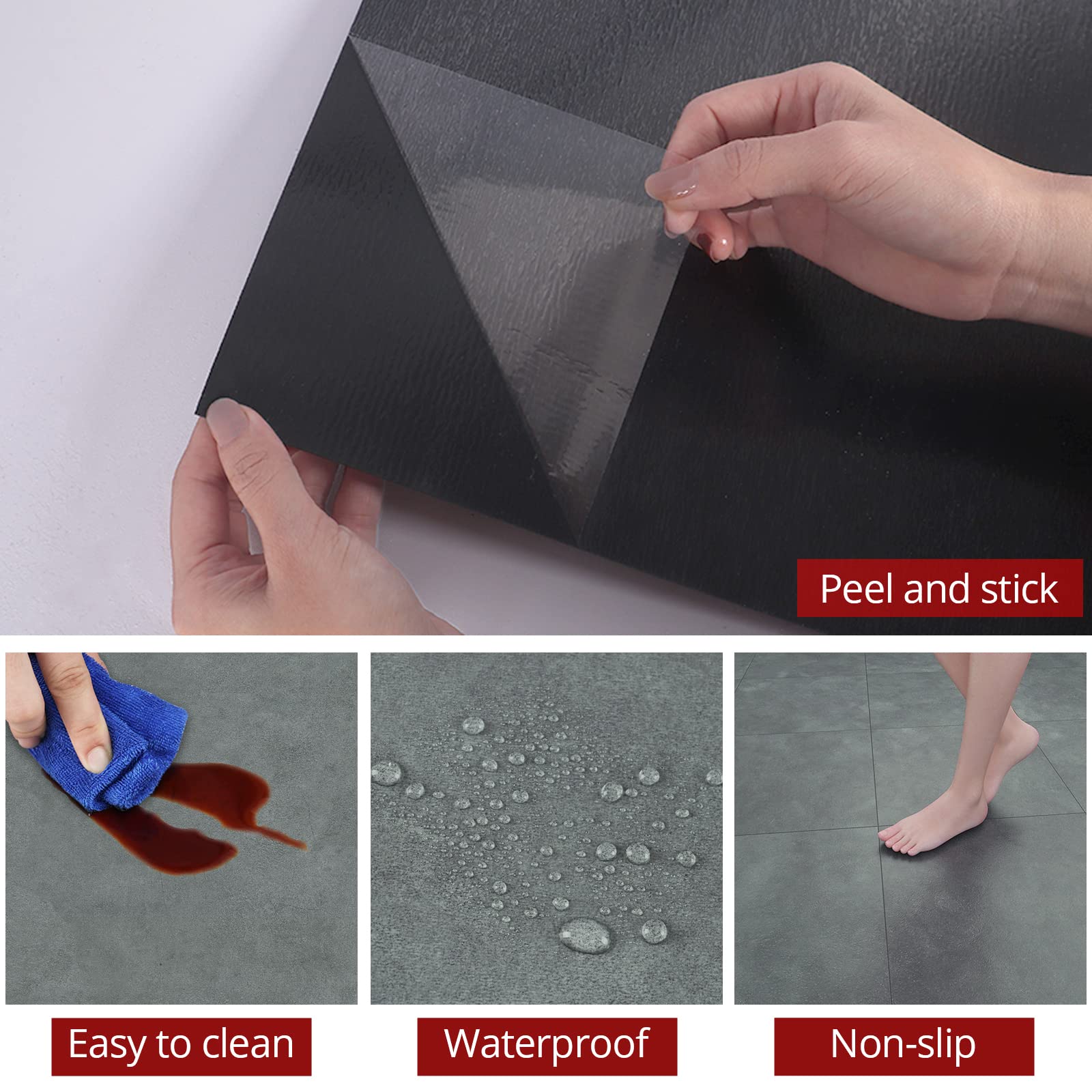 WESTICK Marble Grey Peel and Stick Vinyl Floor Tiles - 20 Pack 12x12 Inch Waterproof Self-Adhesive Removable Flooring for Bathroom, Kitchen, Laundry Room & Basement - Easy DIY Home Renovation Solution