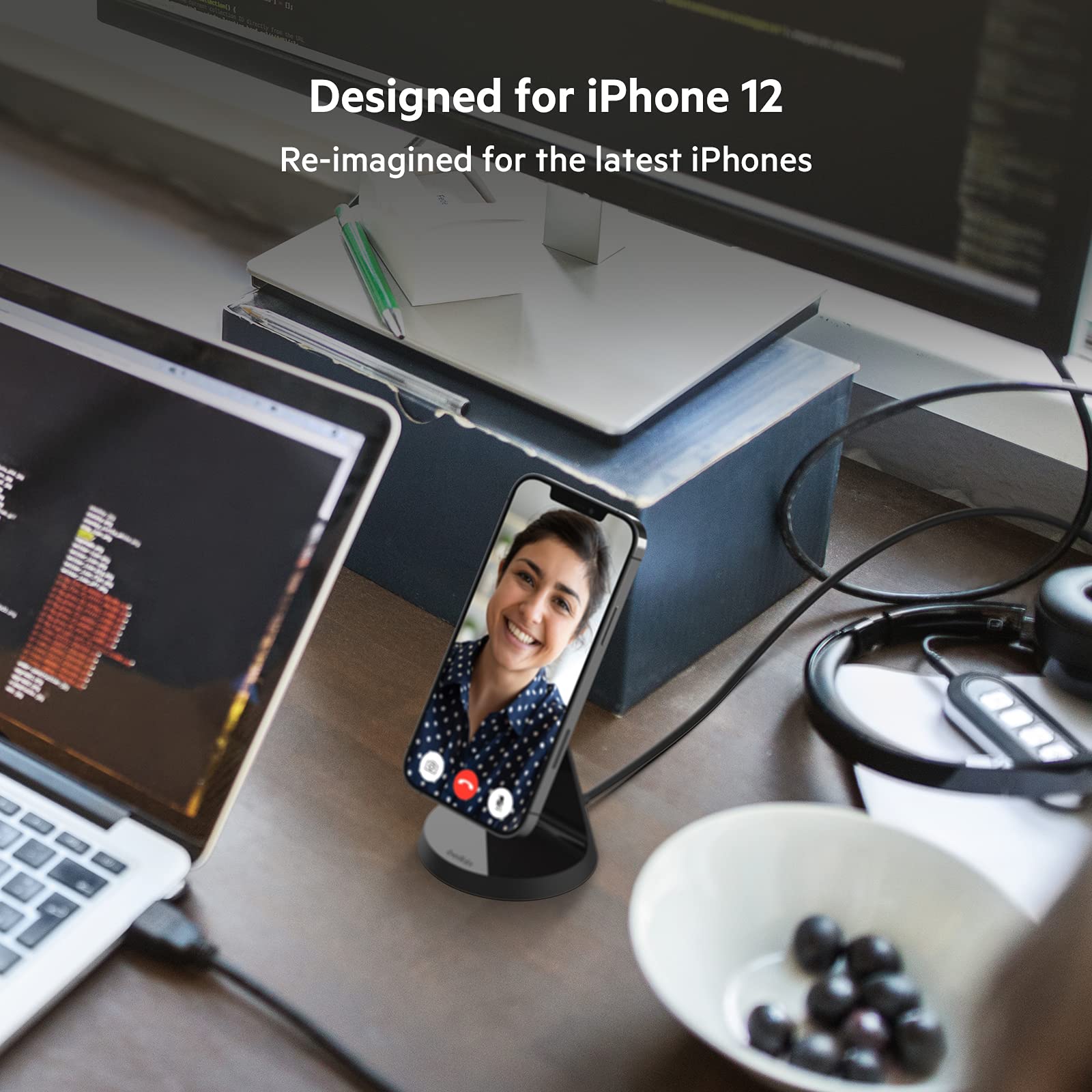 Belkin Magnetic Wireless Charger Stand with Power Supply - Fast Charging for iPhone 12/13/Pro/Pro Max/Mini, MagSafe Compatible (Black) - Perfect for Home, Office & Travel Charging
