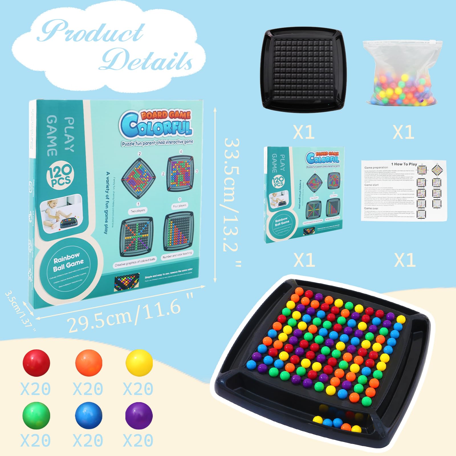 120PCS Colored Marbles Intellectual Chessboard - Dual Strategy Board Game for Kids & Adults | Fun Tabletop Chess with Colorful Marbles | Perfect for Family Game Night & Brain Training