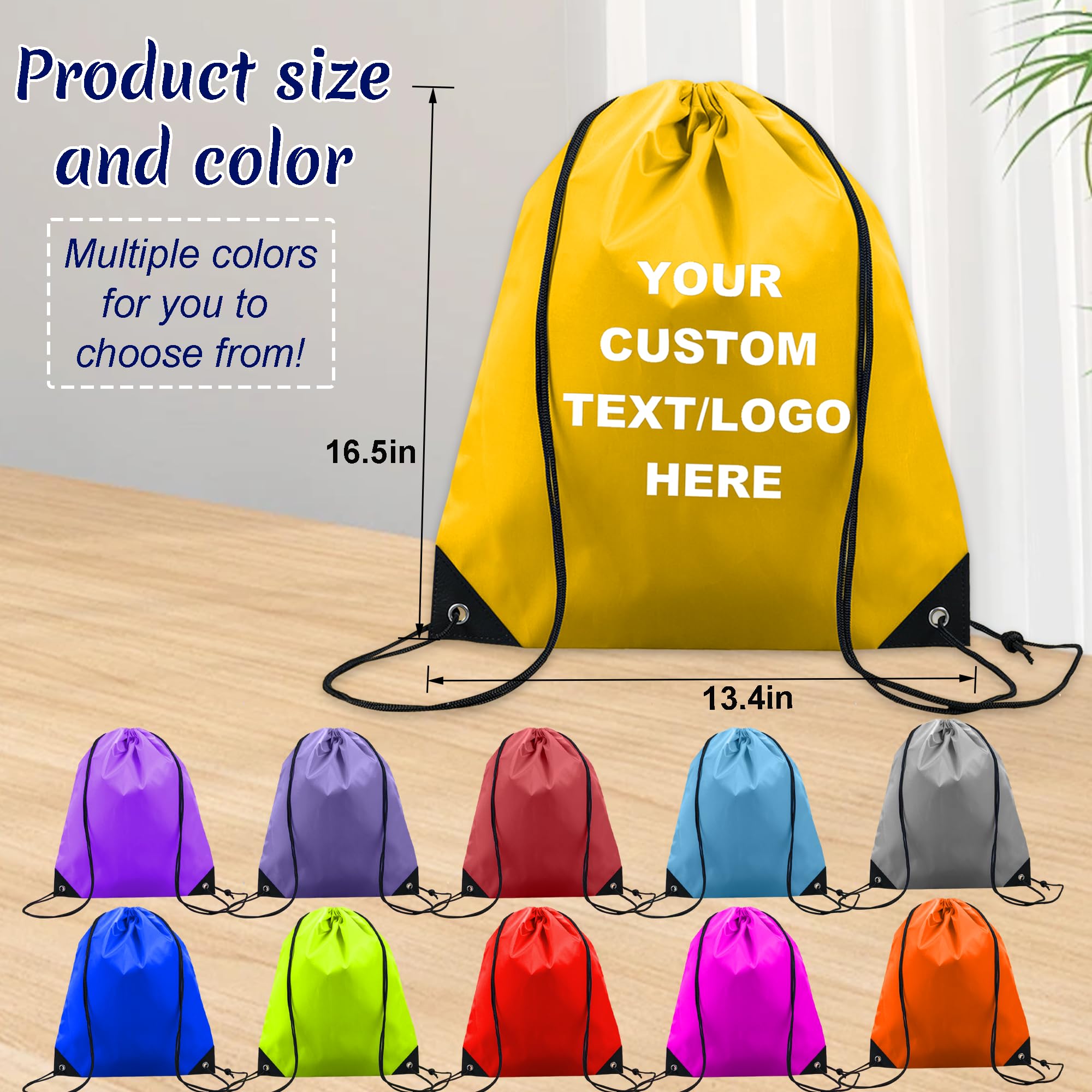 Custom Drawstring Backpacks 30/100/1000PCS - Personalized Gym String Bags with Logo/Text/Name - Large Capacity Nylon Sports Backpack for Men & Women - Ideal for Travel, Workout, School & Outdoor Activities