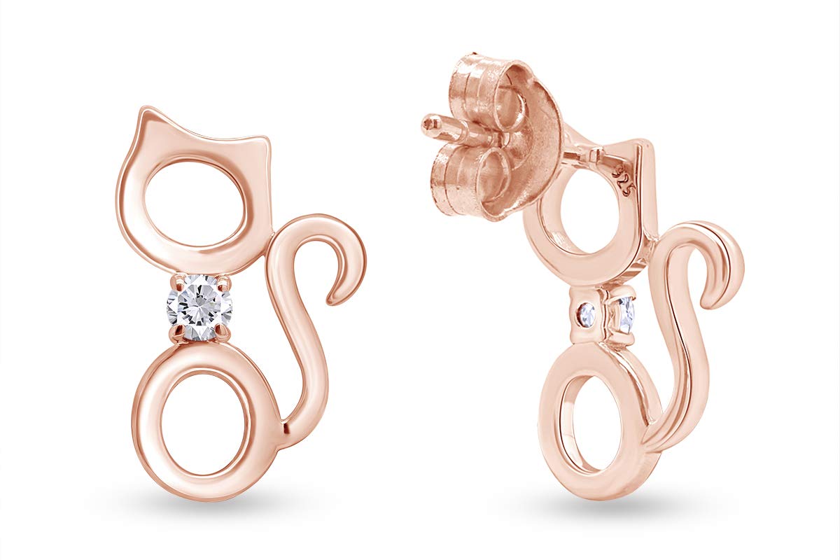 14k Gold Over Sterling Silver Round Cut Simulated Birthstone Kitty Cat Stud Earrings for Women | Push Back Closure | Perfect Gift for Cat Lovers, Birthday & Everyday Wear