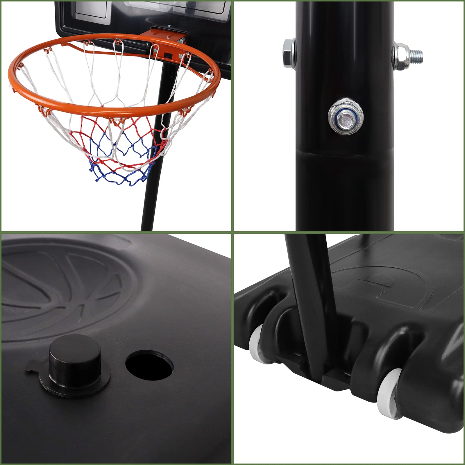 Adjustable Height 230-305cm Indoor/Outdoor Basketball Hoop Stand with Pump & 2 Basketballs - Portable Basketball Goal System for Kids & Adults - Perfect for Driveway, Backyard, and Gym Practice