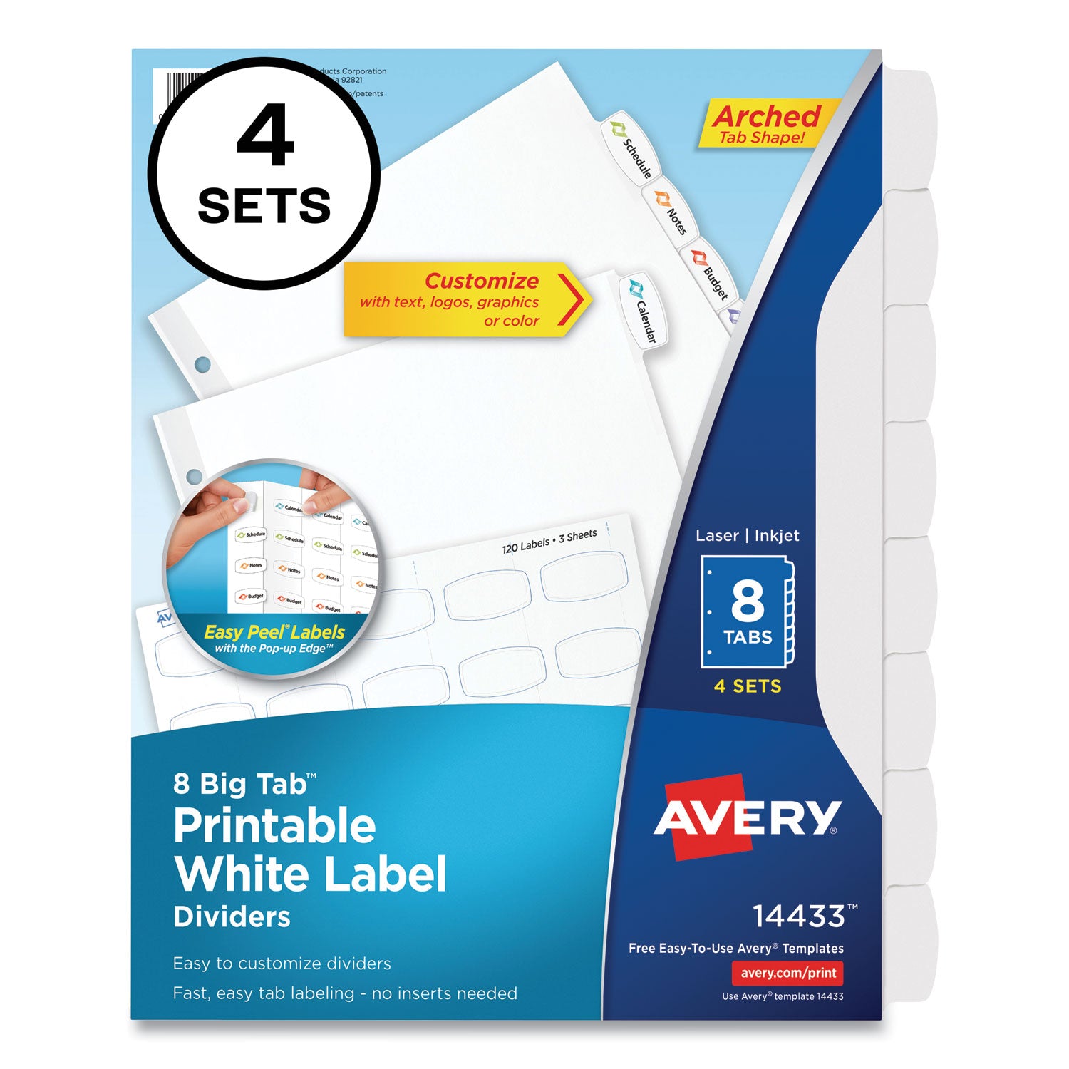 Avery Big Tab Printable White Label Tab Dividers - 8 Tabs, Letter Size 11 x 8.5 Inches, White, 4 Sets - Perfect for Office Organization, School Binders & Filing Systems