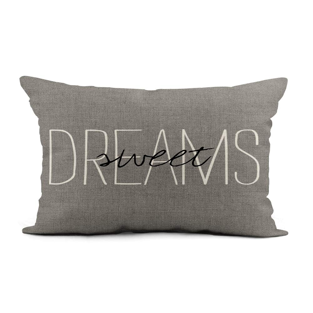 12x20 Inch Rustic Gray Throw Pillow Cover - Sweet Dreams Home Decor Lumbar Cushion Case for Sofa, Couch & Bed | Cozy Living Room & Bedroom Accent