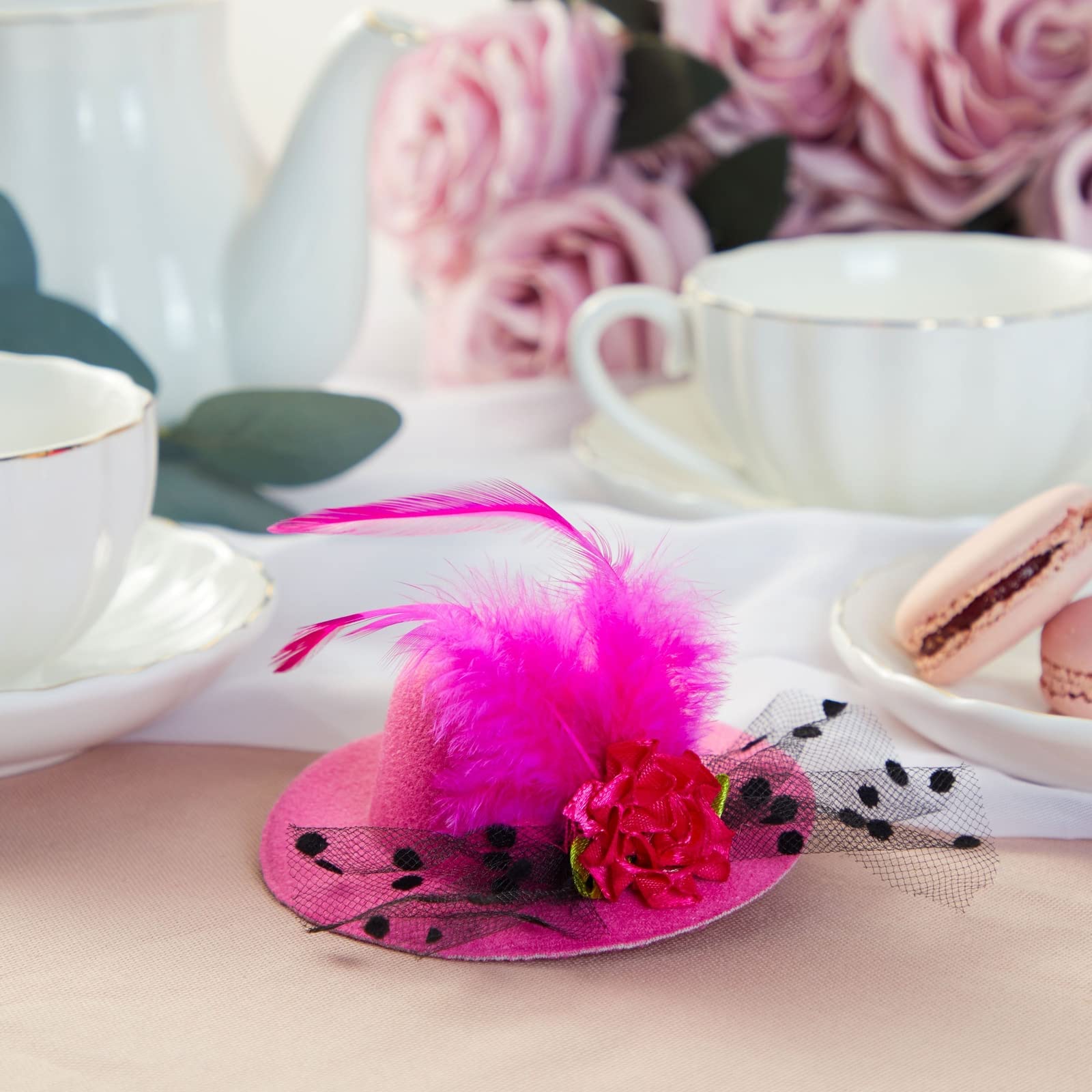 Juvale 6-Piece Mini Tea Party Hats for Women & Girls - Clip-On Hair Fascinators in 6 Colors (4 Inches) - Perfect for Bridal Showers, Birthday Parties, and Afternoon Tea Events