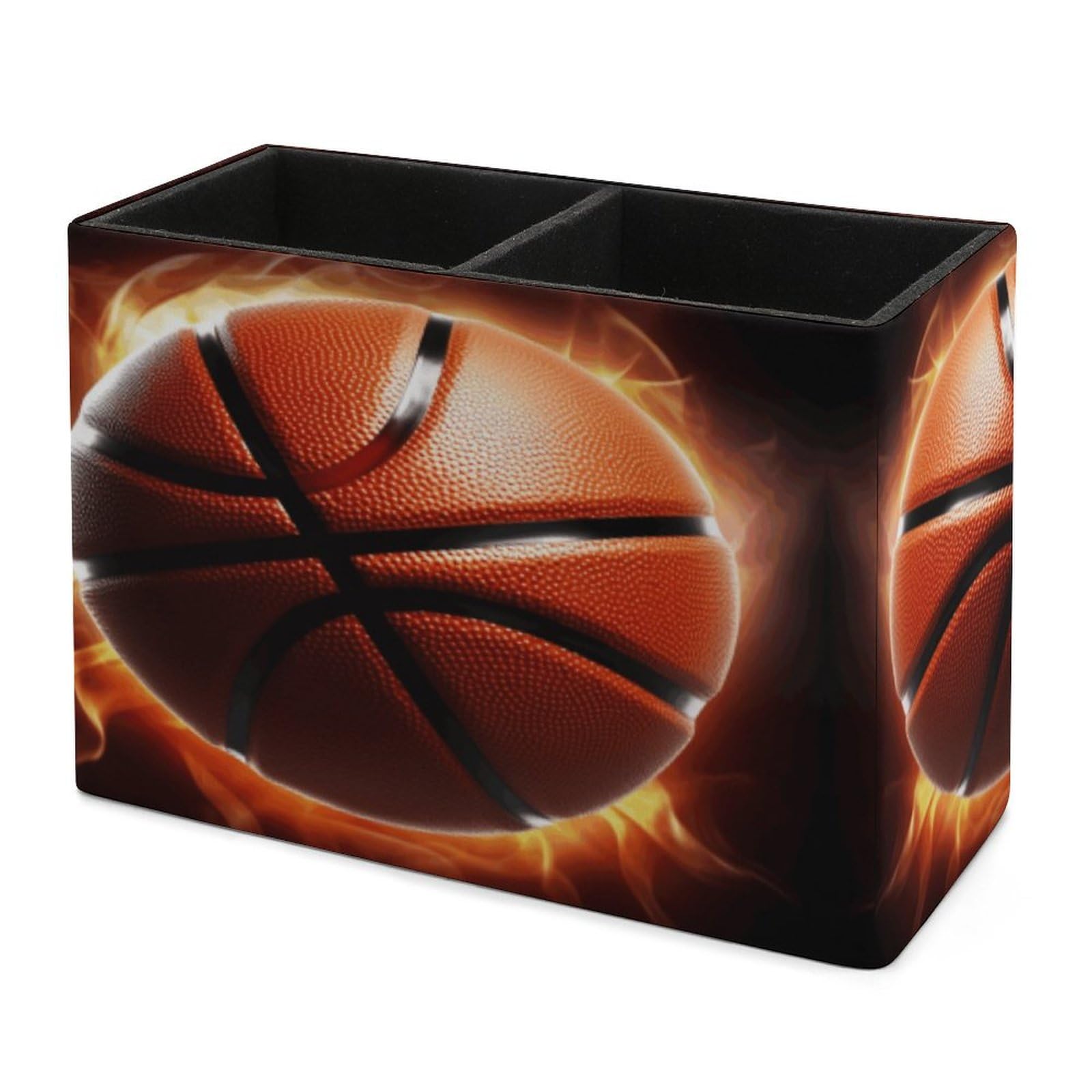 YJWANDO Leather Pen Holder with Basketball On Fire Print - Premium Office Desk Organizer & Pen Cup for Pencils, Pens & Markers - Perfect Desk Accessory for Home, Office or School Organization