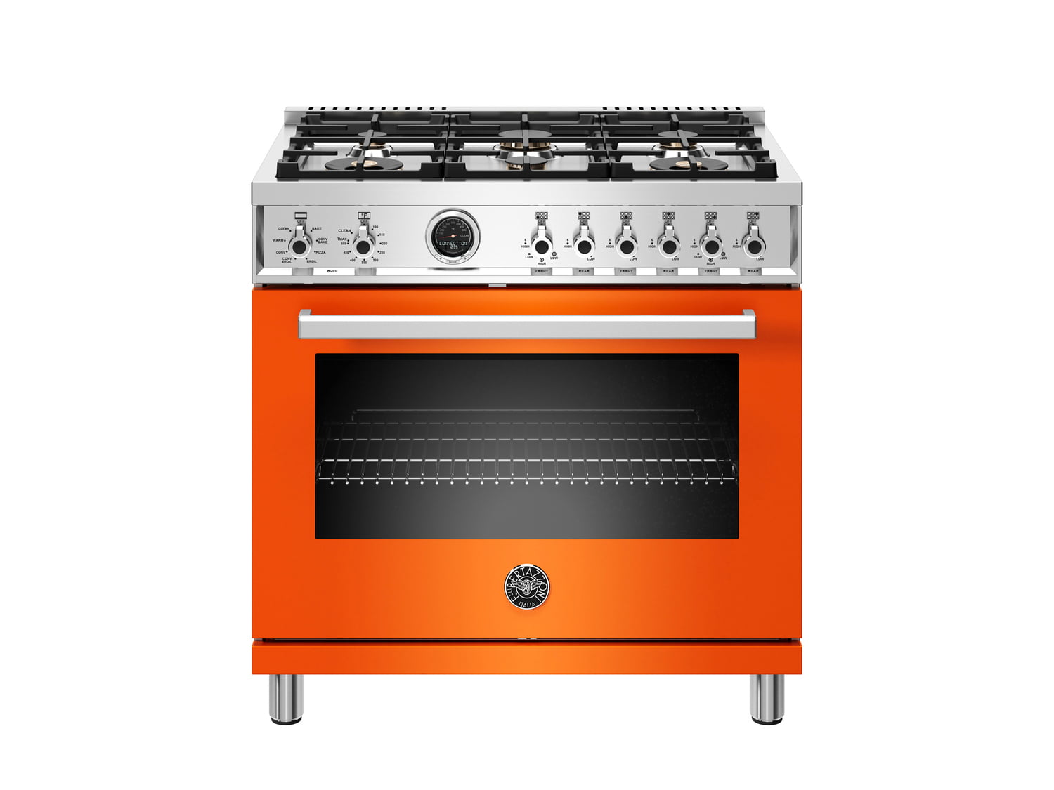 Bertazzoni PROF366DFSART 36 Inch Dual Fuel Range with 6 Brass Burners & Electric Self-Clean - Professional Gas Stove & Electric Oven Combo for Home Kitchen, Restaurant Style Cooking, Baking & Entertaining