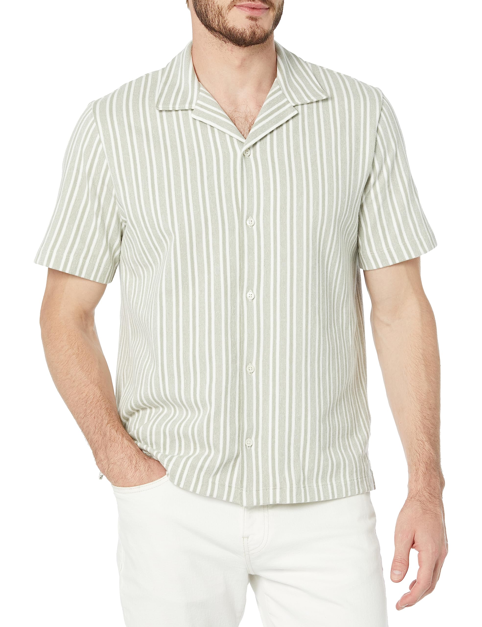 Vince Men's Cabana Stripe Short Sleeve Button Down Shirt - Casual Summer Wear for Beach, Office & Outdoor Activities