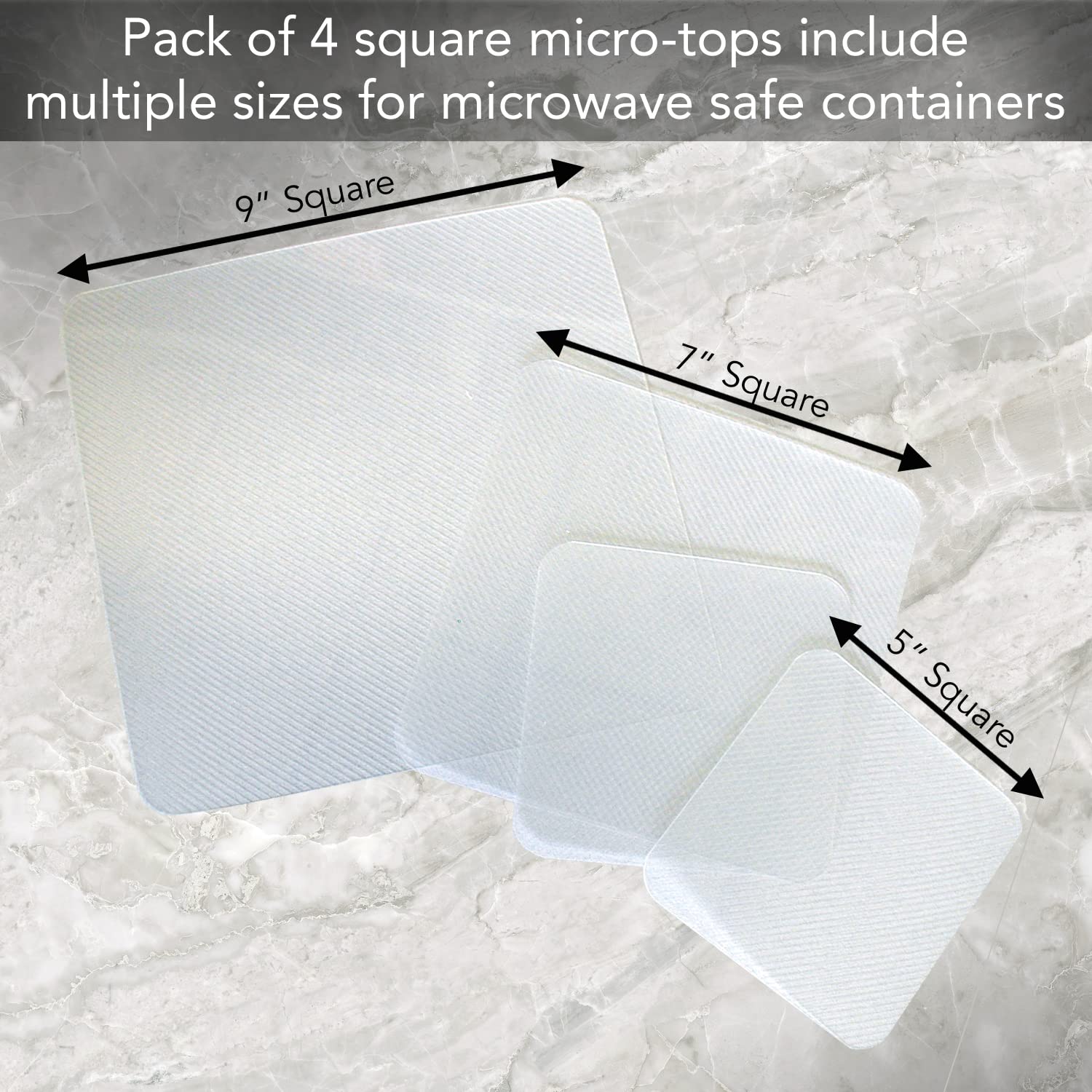 BPA-Free Microwave Splatter Guards Set of 4 (9x9, 7x7 & 5x5 Inches) - Square Plastic Covers for Cooking, Reheating & Meal Prep - Chop Chop Brand