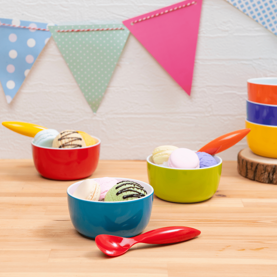 Bzyoo ColorPop Melamine Spoon Set – 6 Vibrant Colorful Plastic Spoons for Kitchen, Picnic, Camping & Outdoor Dining