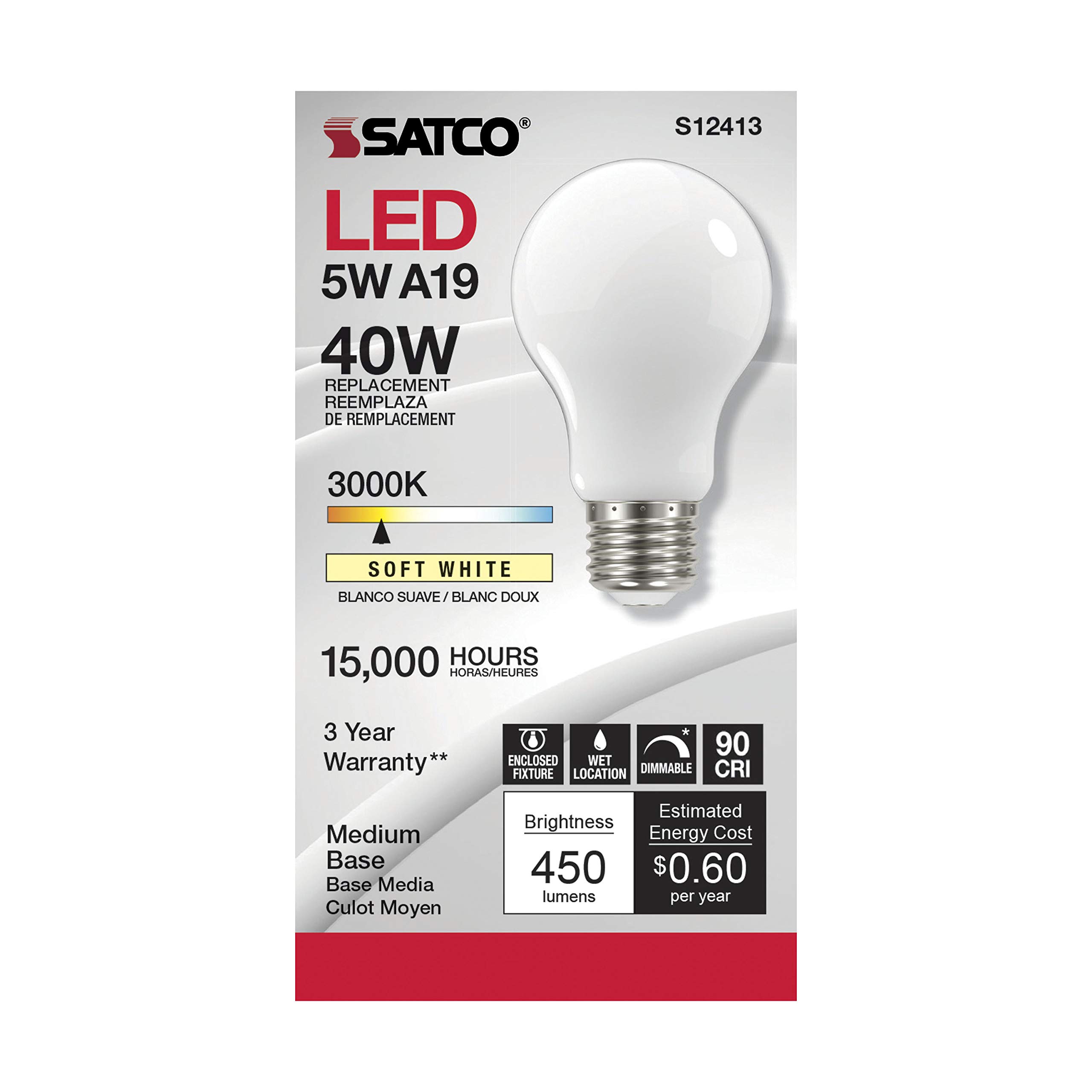 24 Pack Dimmable LED Filament Bulbs - 5W A19 Soft White (3000K) High Lumens, 90 CRI, Medium Base, 120V - Perfect for Home Lighting, Hotel Lobbies, Retail Displays & Office Spaces
