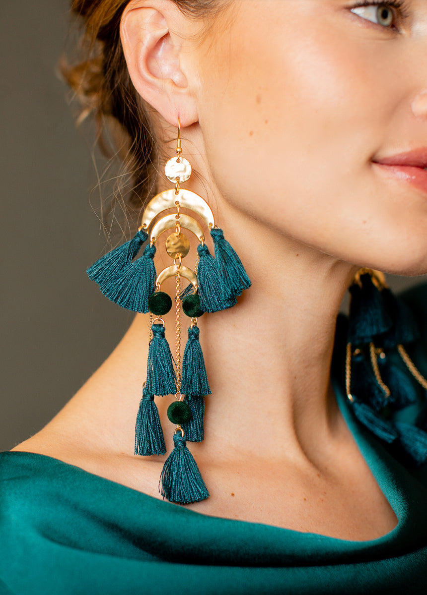 Pomla Earrings in Deep Teal - Elegant Dangle Earrings for Women | Perfect for Parties, Weddings & Everyday Wear