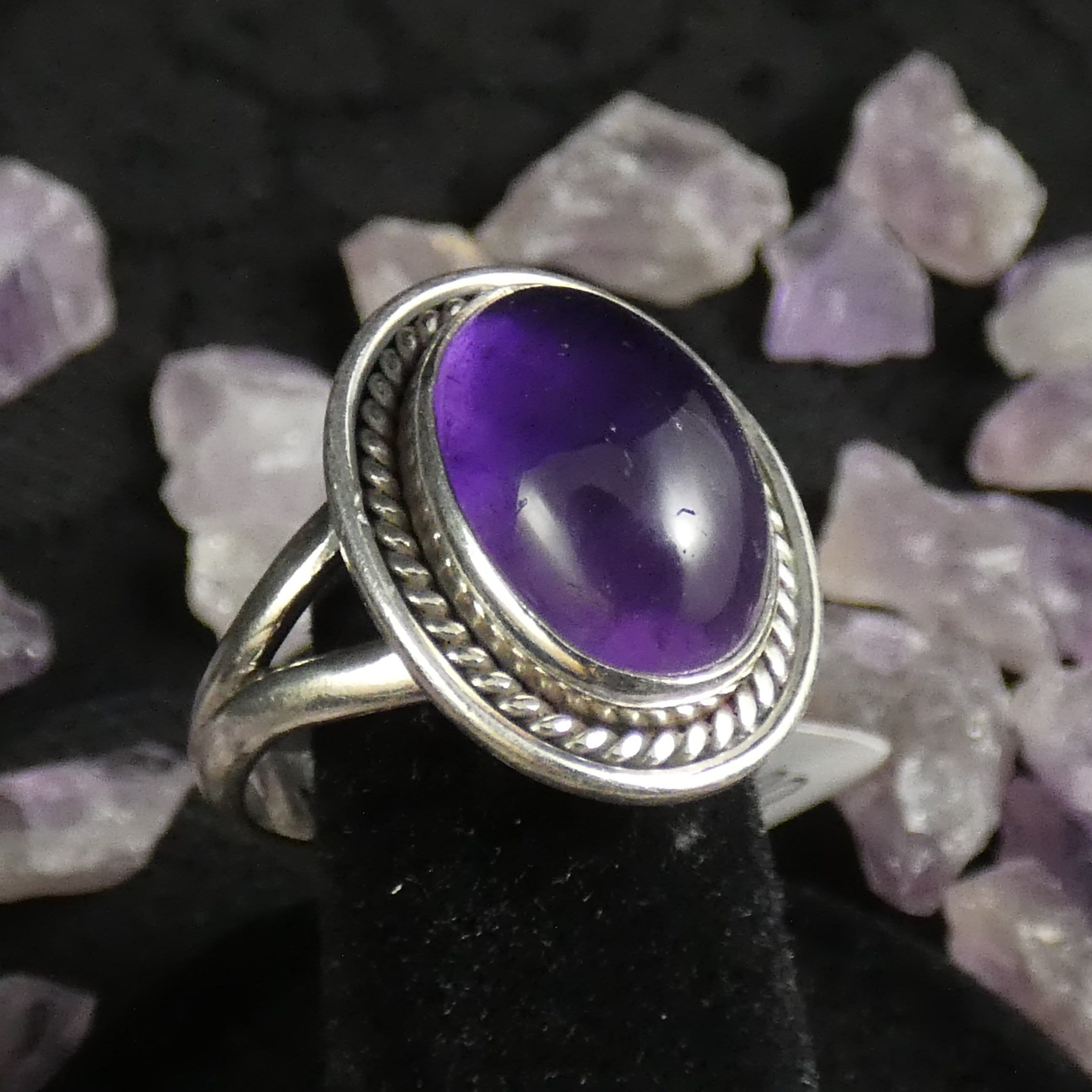 Amethyst Ring for Women - Size 7.25 Sterling Silver Adjustable Band - Elegant Purple Gemstone Jewelry for Gifts, Wedding, Anniversary & Everyday Wear