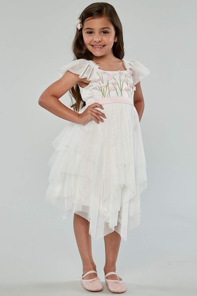 106 Ivory Spring Gardens Embroidered Bodice Dress - Elegant Floral Wedding Guest Dress for Garden Party & Bridal Shower