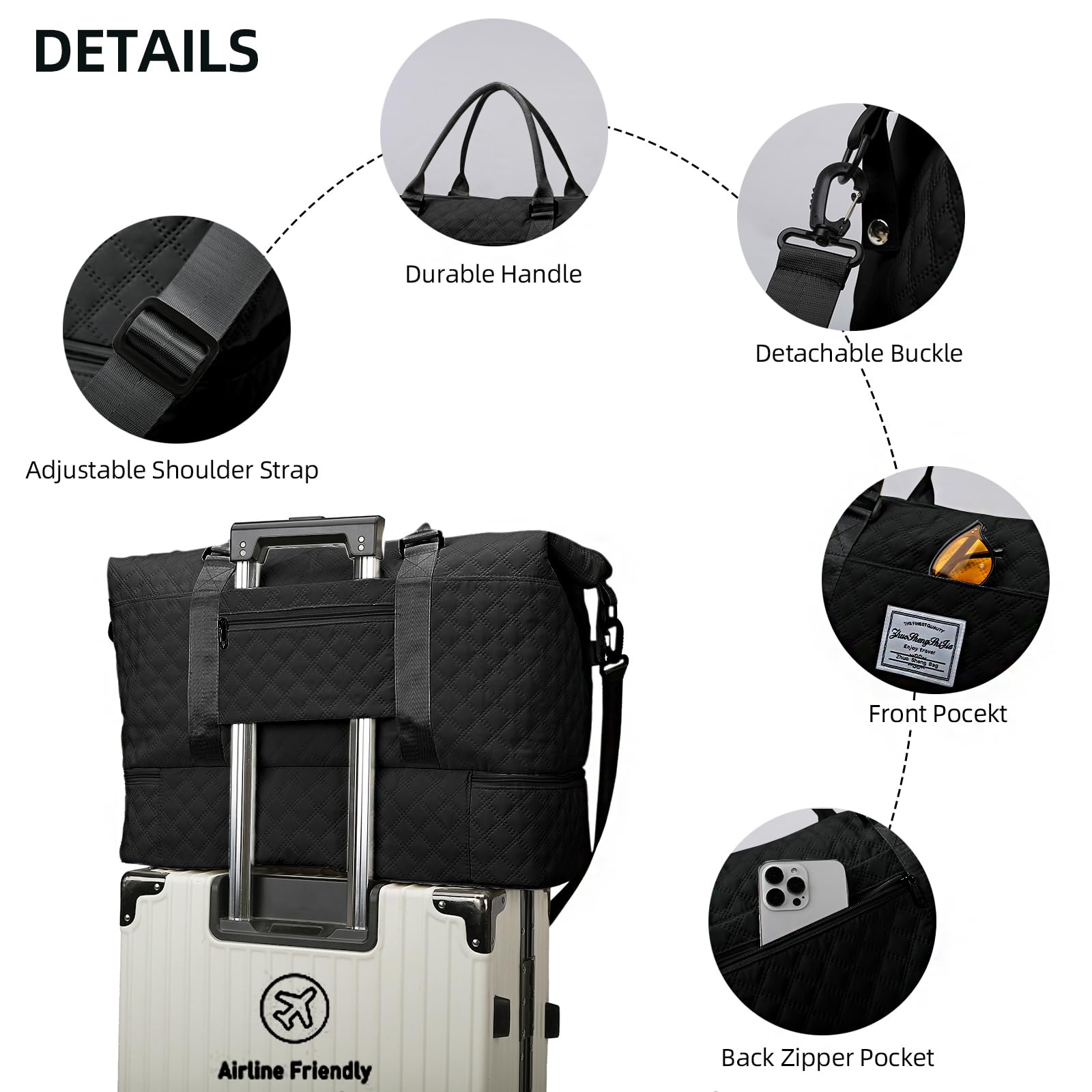 Women's Weekender Duffle Bag with Shoe Compartment - Gym & Travel Carry On for Overnight Trips