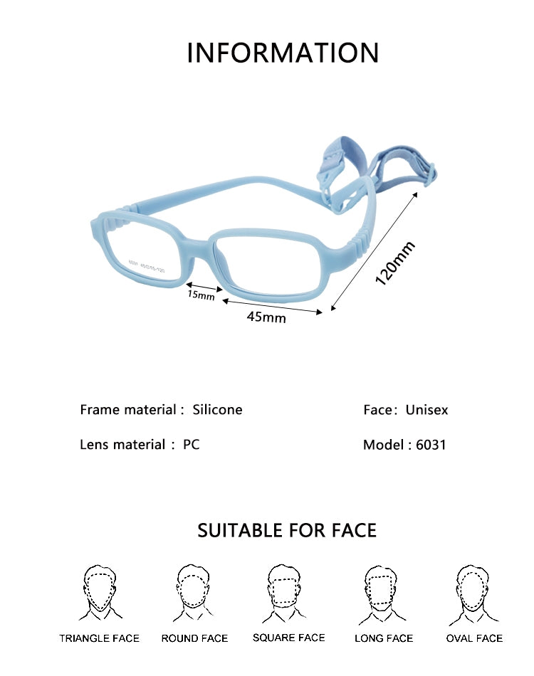 Unbreakable Flexible Kids Glasses with Adjustable Strap for Ages 3-5 Years - 6031 - Perfect for Playtime, Sports & Active Toddlers