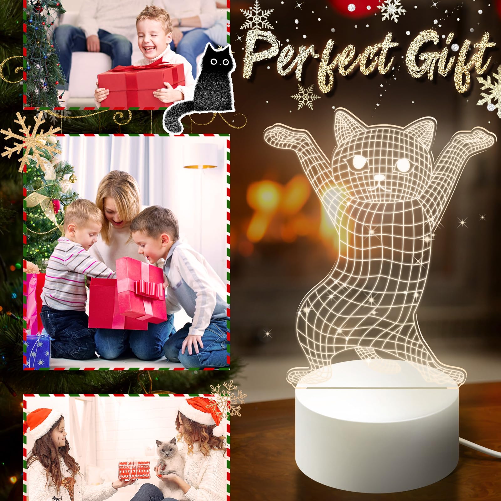 Funny Dancing Cat Night Light - 3D Illusion Dimmable LED Lamp for Cat Lovers | Cute Bedside Decor with Soft White Light | Perfect Gift for Bedroom, Nursery, or Home Office