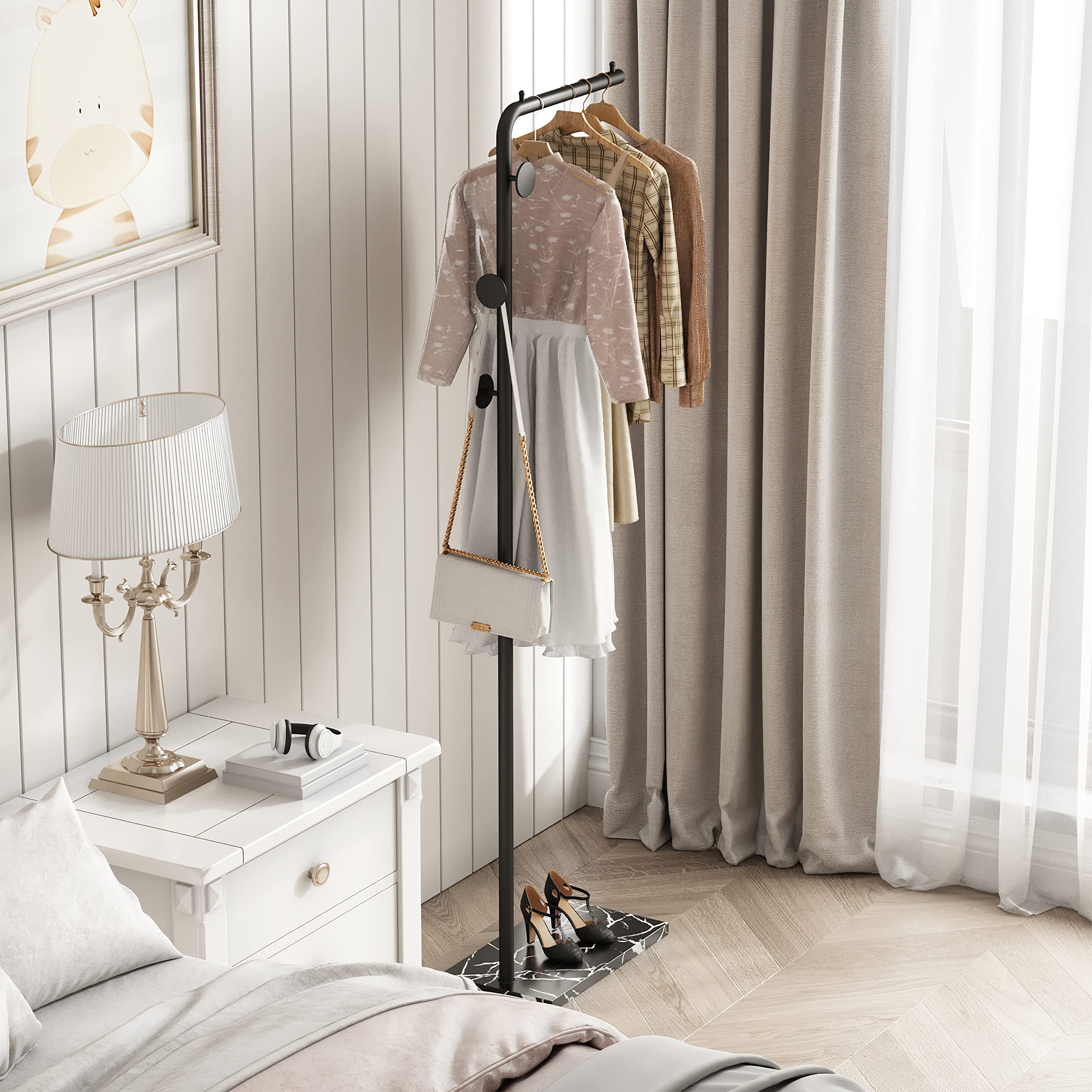 Premium Metal Coat Rack with Marble Base - Sturdy Freestanding Hat & Jacket Hanger with High-End Hooks - Easy Assembly for Entryway, Bedroom, or Office Organization