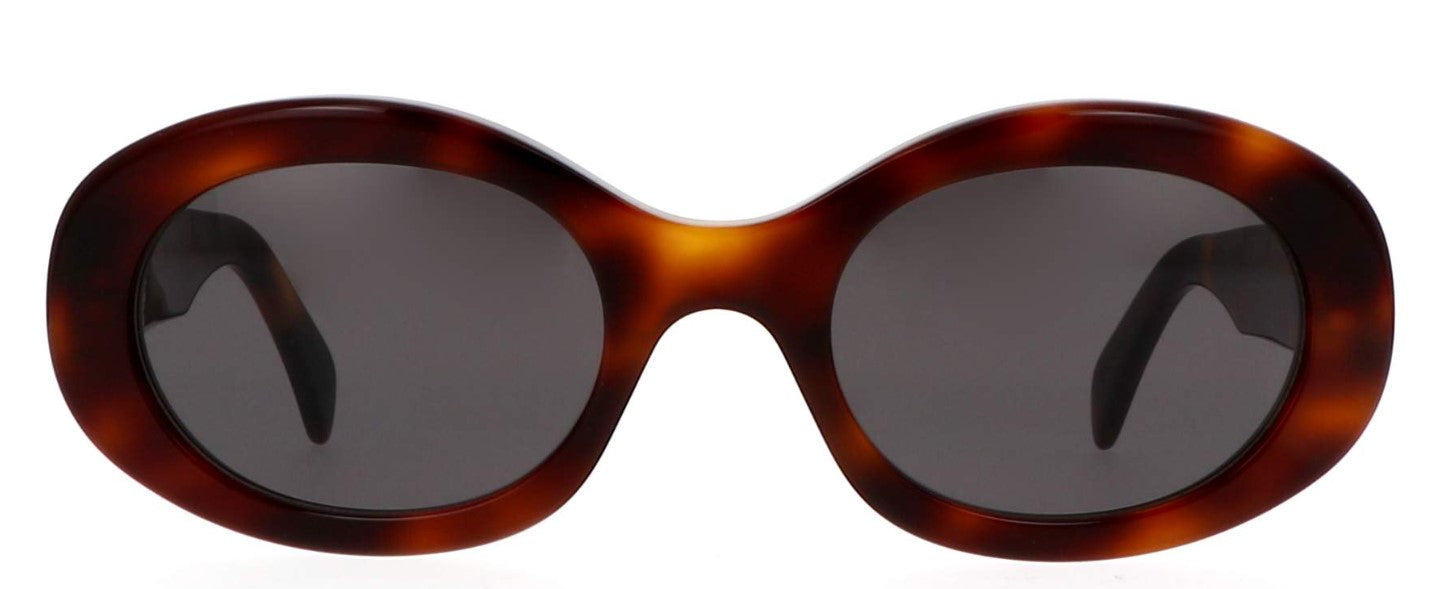 Celine Triomphe CL40194U 53A Shiny Havana Smoke Grey Oval Women's Sunglasses - UV Protection Fashion Shades for Women, Perfect for Beach, Driving & Outdoor Activities