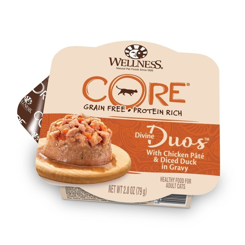 Wellness Core Divine Duos Grain-Free Wet Cat Food 2.8oz - Premium Natural Nutrition for Adult Cats - Delicious Chicken & Duck Recipe - Perfect for Picky Eaters & Weight Management