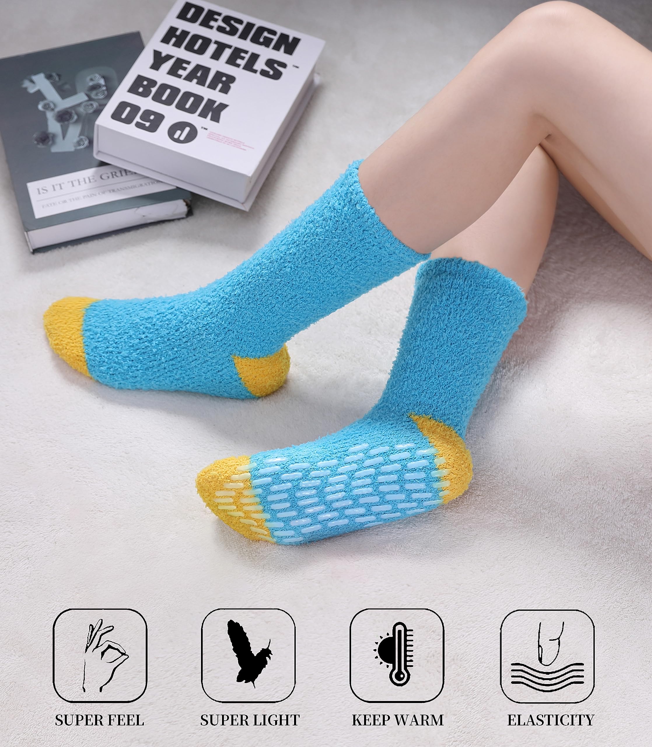Non-Slip Fuzzy Socks with Grips for Women - Cozy Anti-Skid Hospital Slipper Socks for Nurses, Patients & Home Use - Warm Winter House Socks for Indoor Comfort