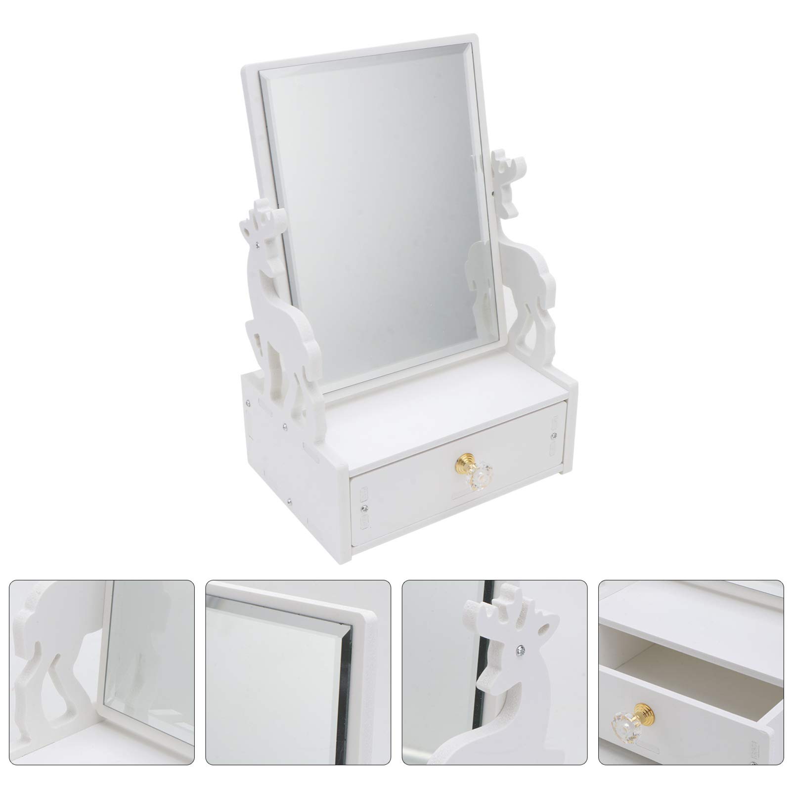 Stylish Wooden Vanity Makeup Mirror with Drawer & Storage Organizer - Perfect for Bathroom, Dresser, and Countertop (Deer Design) | Ideal for Home Decor, Beauty Routine & Gift Giving
