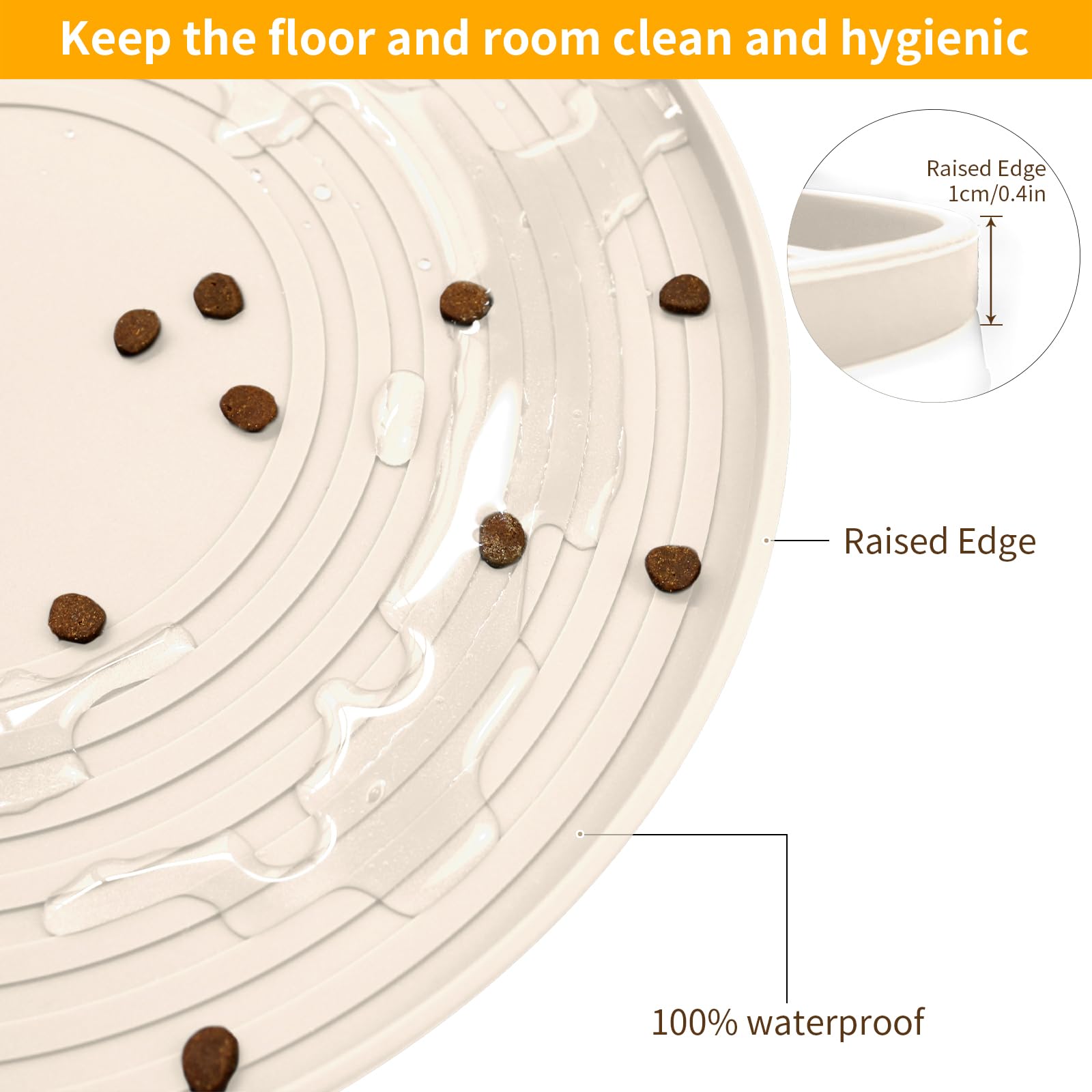Non-Slip Waterproof Silicone Pet Feeding Mat for Dogs & Cats - 2 Pack Dog Bowl Mats for Food & Water - Small/Medium Pets Puppy Tray Mat Prevents Spills & Residues on Floor (Beige) - Perfect for Kitchen, Dining Area & Travel Use
