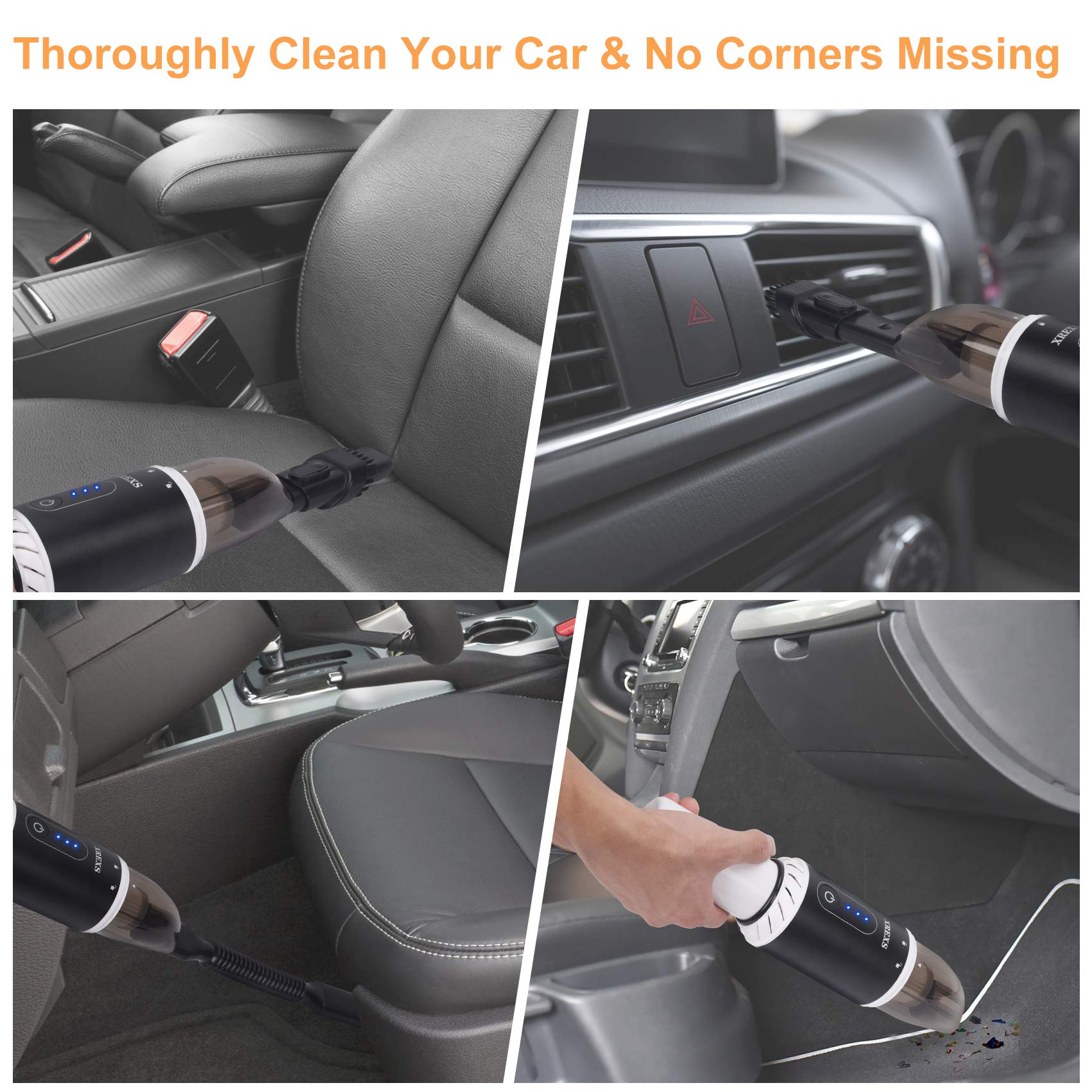 XREXS Cordless Handheld Vacuum Cleaner - 8000Pa Strong Suction, Rechargeable & Portable for Car, Home, Office, Pet Hair Cleaning | Lightweight, Quick Charge | Perfect for Cars, Sofas, Stairs & Pet Areas