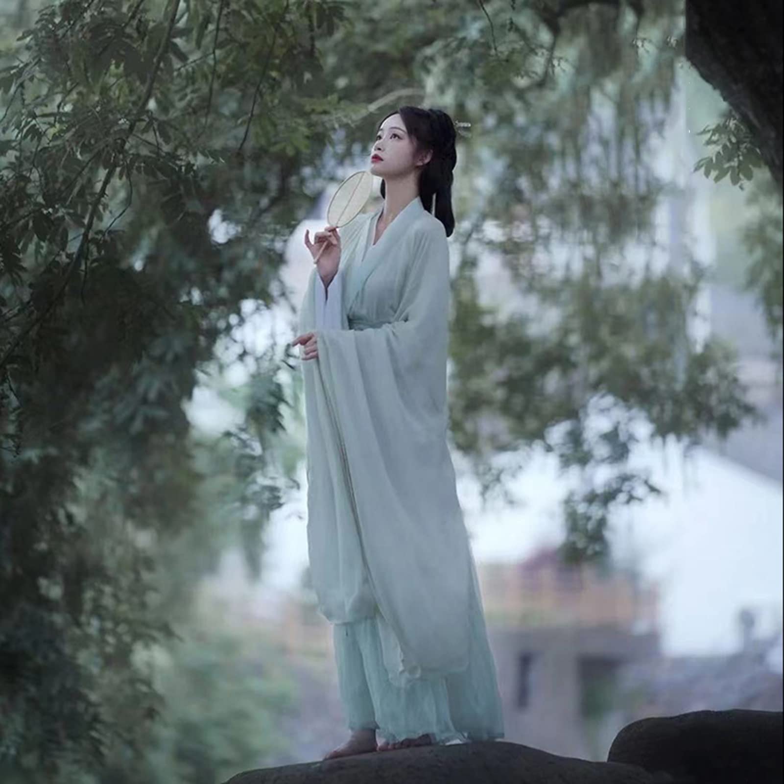 Elegant Hanfu Dress for Women - Traditional Chinese Ancient Costume with Wide Sleeves and Flowy Skirt | Oriental Style Fairy Clothing (Light Green, Large) | Perfect for Cosplay, Tea Ceremonies, and Cultural Events