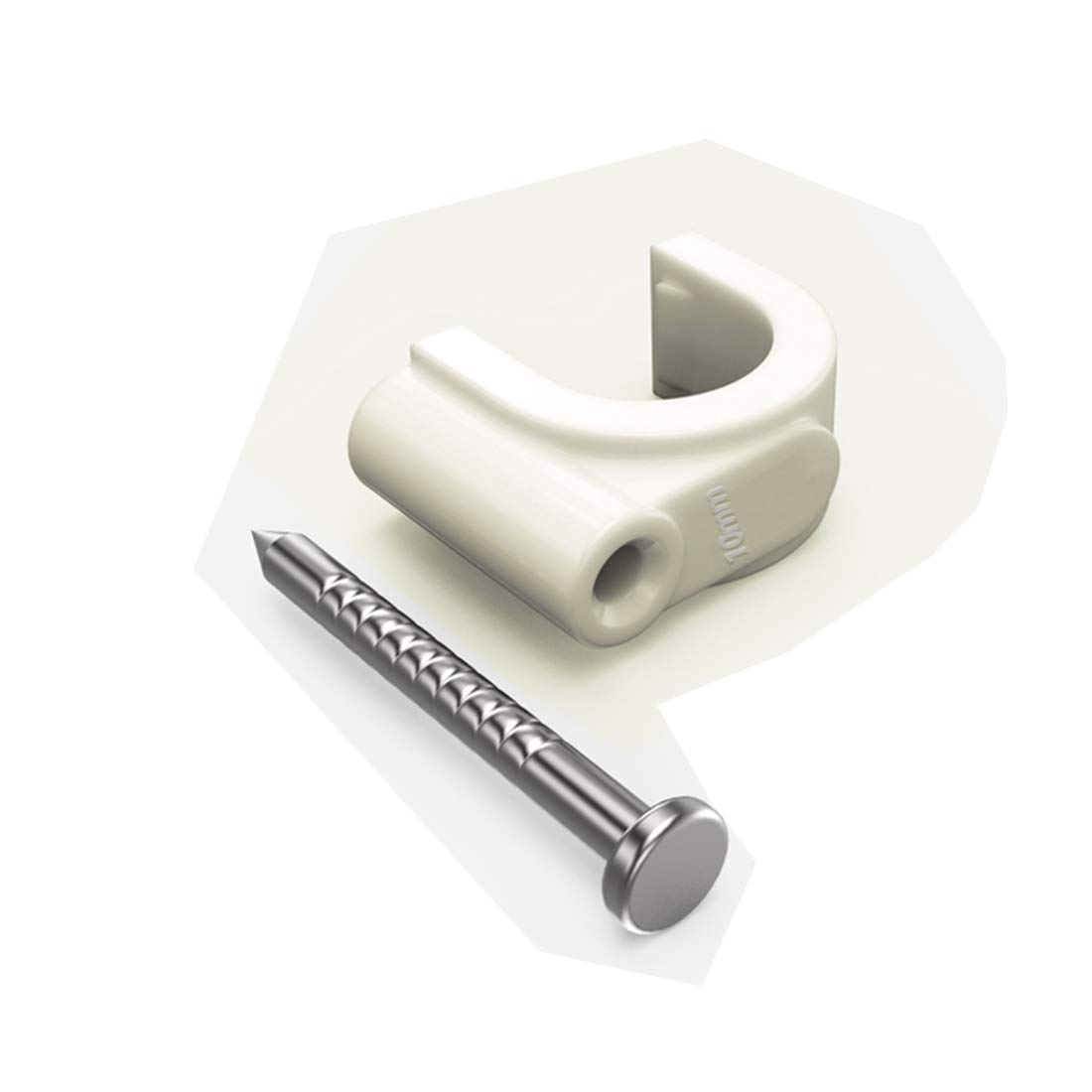 200-Pack White Cable Wire Clips with Round Steel Nails - 10mm Nail-in Cable Organizers for Ethernet, RG6, RG59, CAT6 & RJ45 Cables - Perfect for Home Office, Data Centers & Cable Management