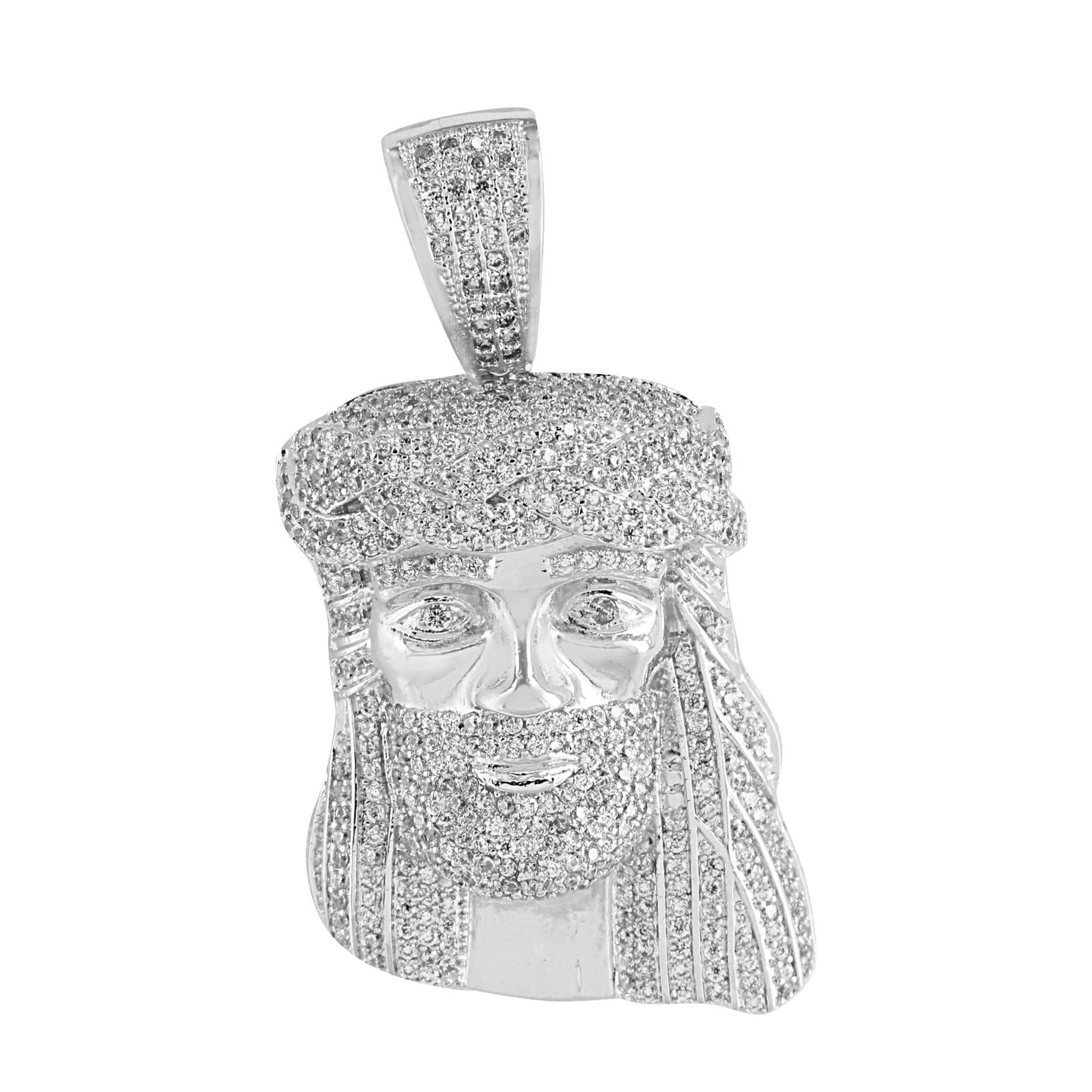 Jesus Face Pendant Necklace - 14K White Rhodium Plated Charm with Lab-Created Diamonds | Religious Jewelry Gift for Baptism, Communion & Daily Wear