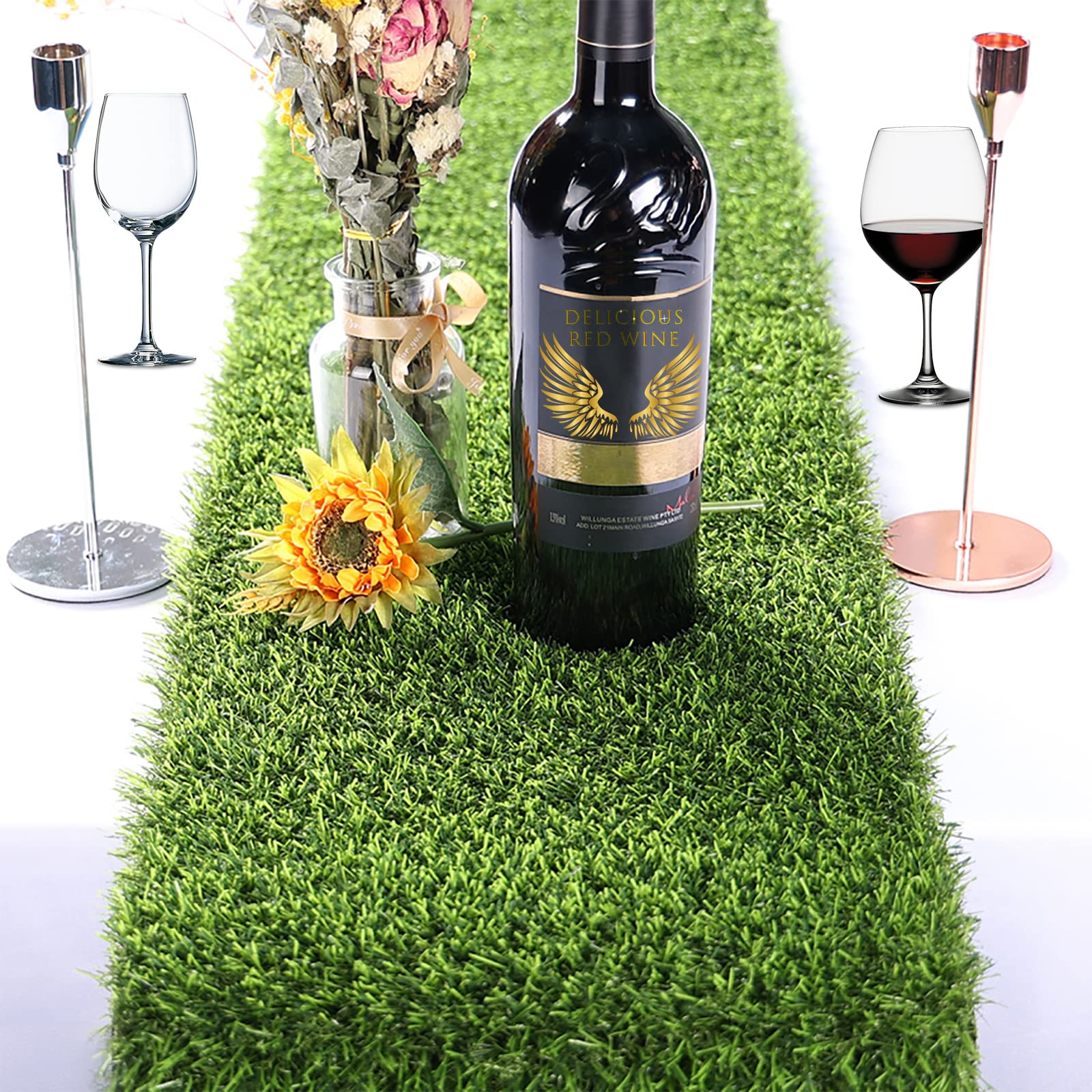 Kesfey 12x108 Inch Artificial Grass Table Runner - Green Synthetic Fake Grass Carpet Rug for Christmas Table Decor, Golf Party, Baby Shower - Durable Thick Tabletop Decor for Home, Events & Outdoor Gatherings