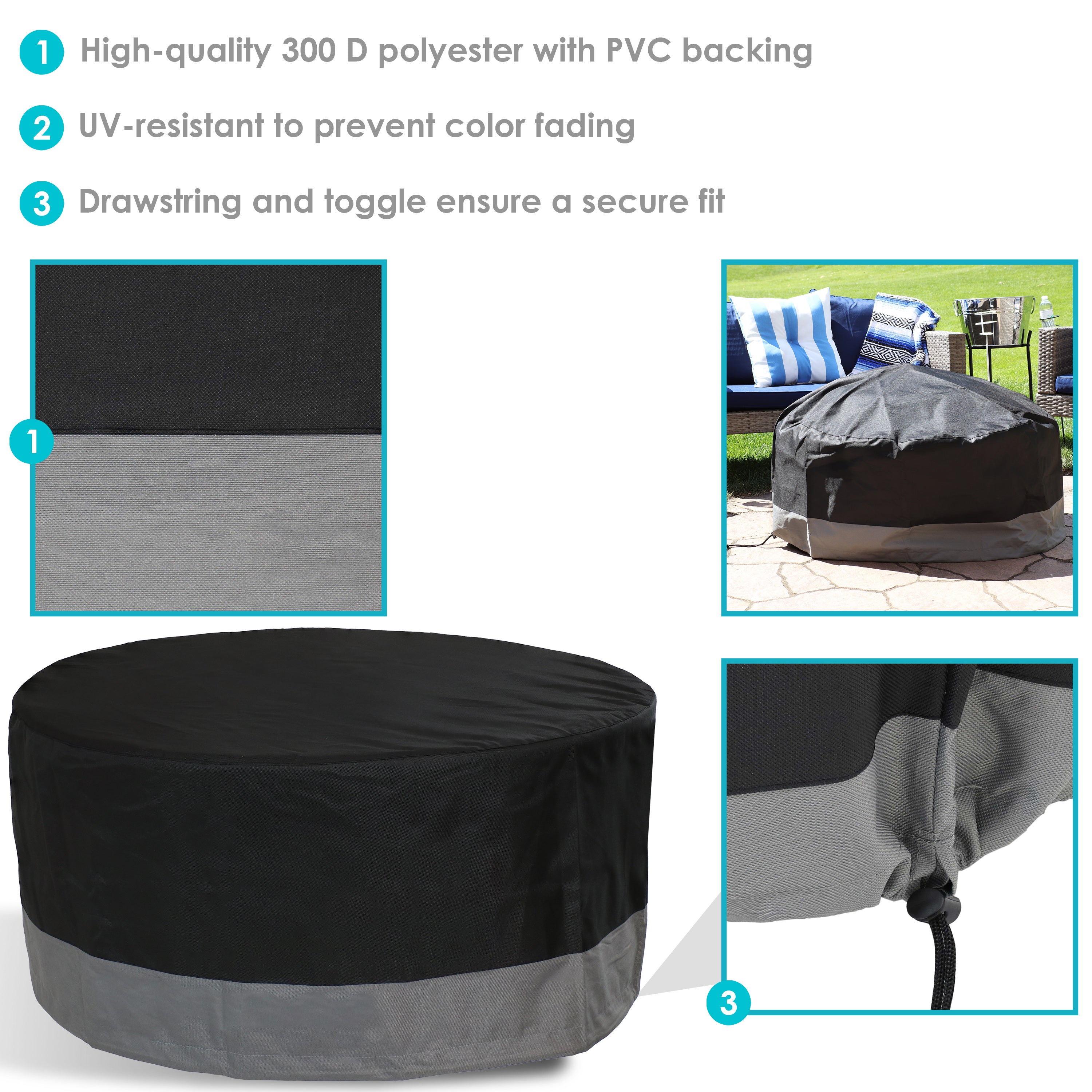 UV-Resistant Round Fire Pit Cover for Outdoor Use – Durable Weatherproof Protection for Patio, Deck, and Backyard