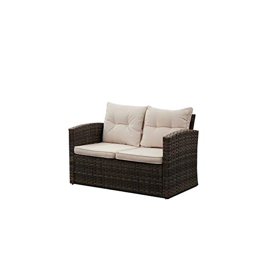 8-Piece Brown Gradient PE Rattan Outdoor Patio Furniture Set - Loveseat, Sofa, Chair & Table with Beige All-Weather Cushions - Perfect for Garden, Backyard, Poolside & Terrace Relaxation
