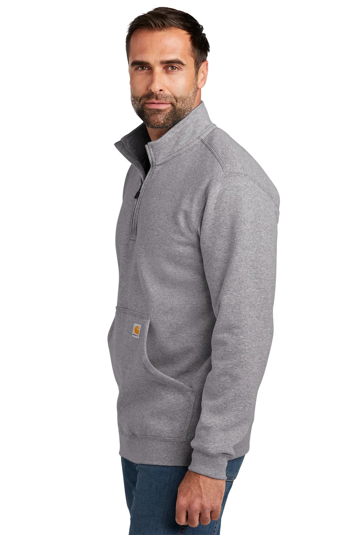 Carhartt Mock Neck Custom Sweatshirts for Men & Women - Heather Grey Pullover Sweatshirt | Comfortable & Durable Workwear for Outdoor Activities, Casual Wear & Layering