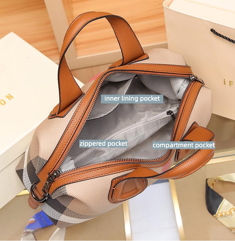 Stylish Women's Canvas Crossbody Bag with Trendy Plaid Pattern - Fashionable Medium Shoulder Purse for Daily Use, Travel & Shopping