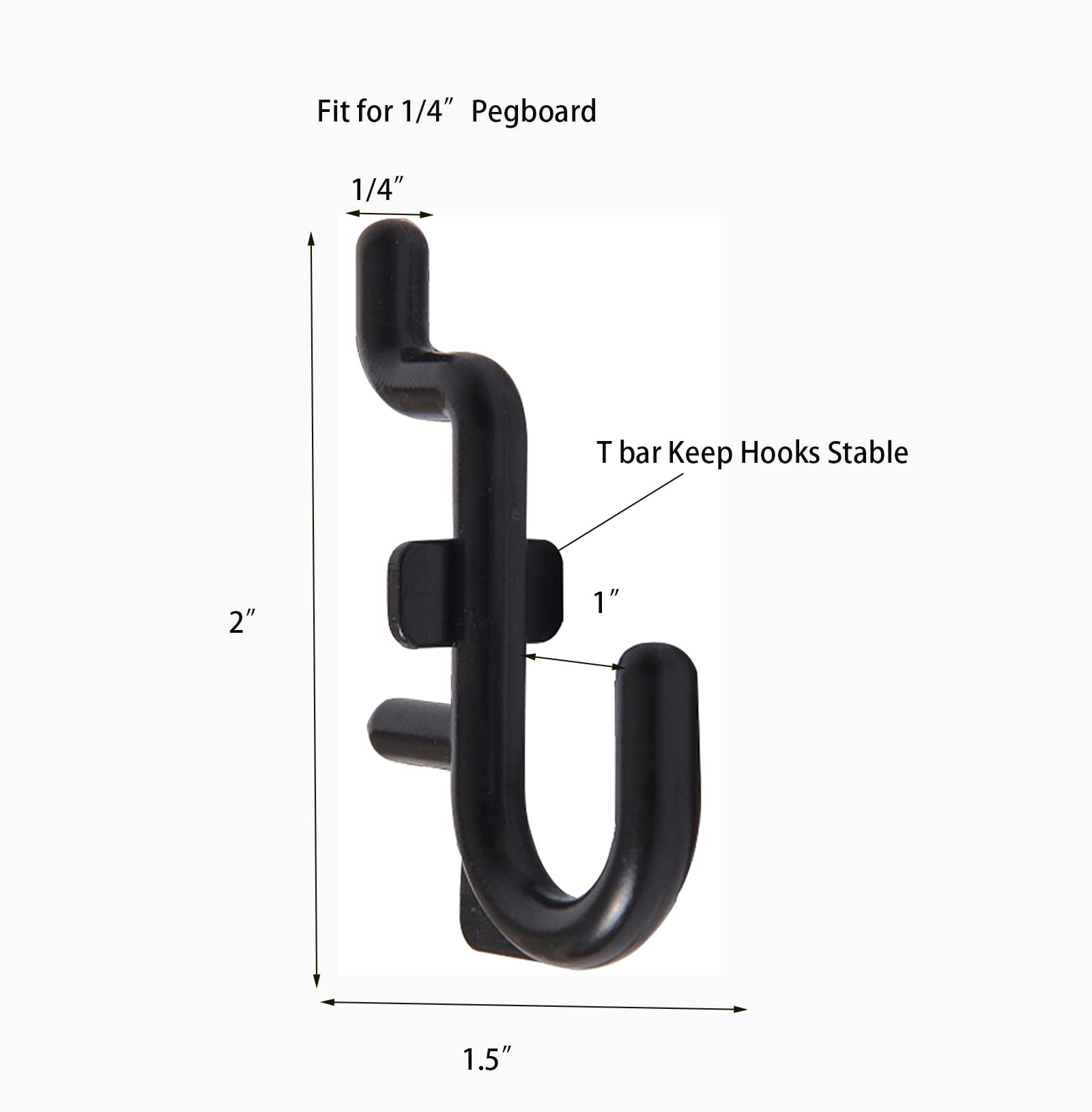 Jucoan 200 Pack Black Plastic J-Shape Pegboard Hooks for 1/4