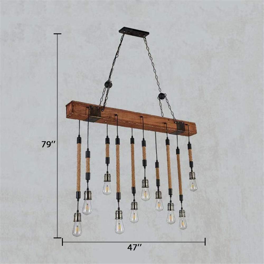 NIUYAO Industrial Retro Rustic Linear Wooden Island Pendant Light - Adjustable 10-Light Chandelier for Kitchen, Dining Room, Bar & Living Room | Farmhouse Ceiling Lighting Fixture | Perfect for Kitchen Islands, Breakfast Nooks & Open Concept Spaces